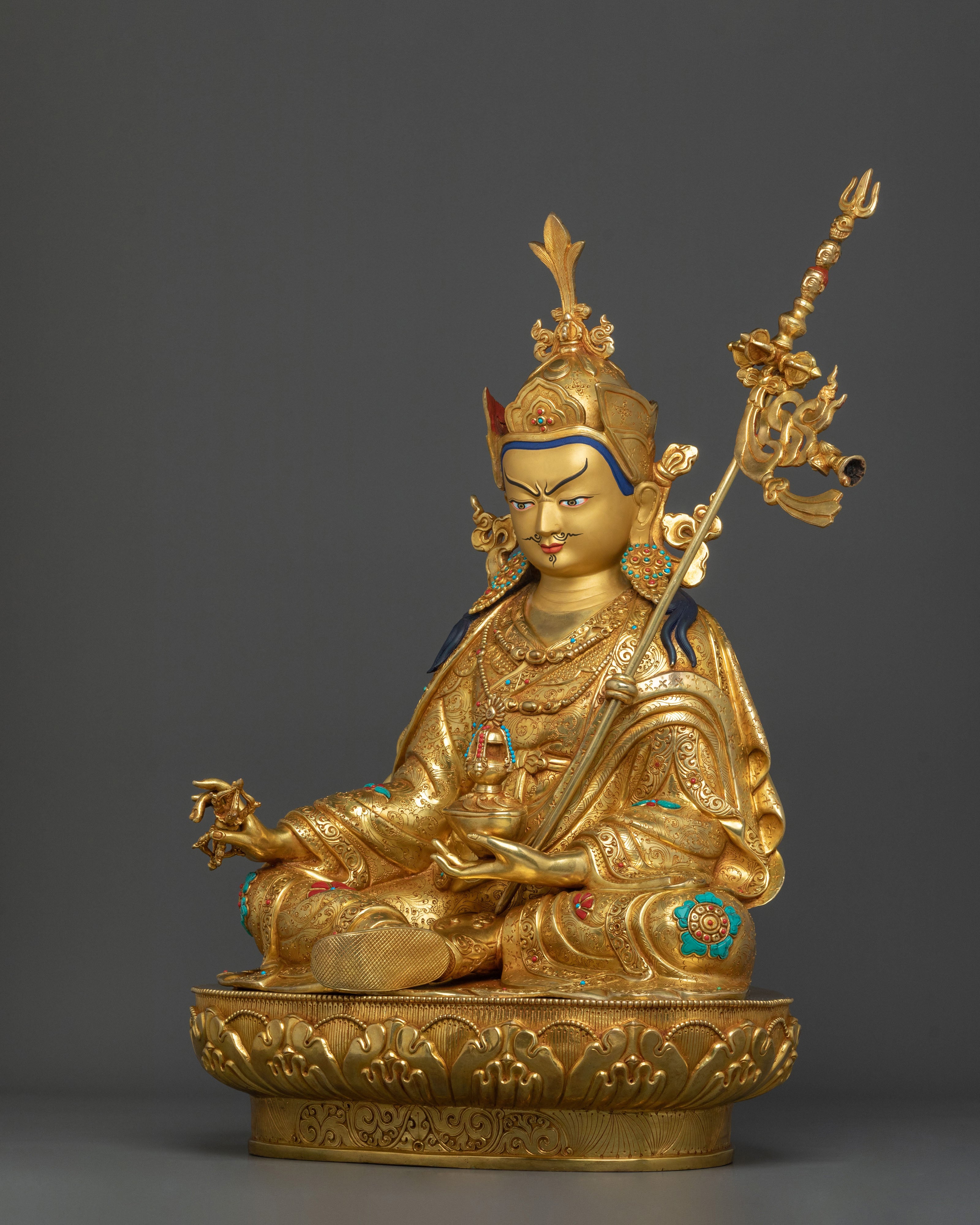 Padmasambhava Sculpture | 24K Gold Gilded Tibetan Guru