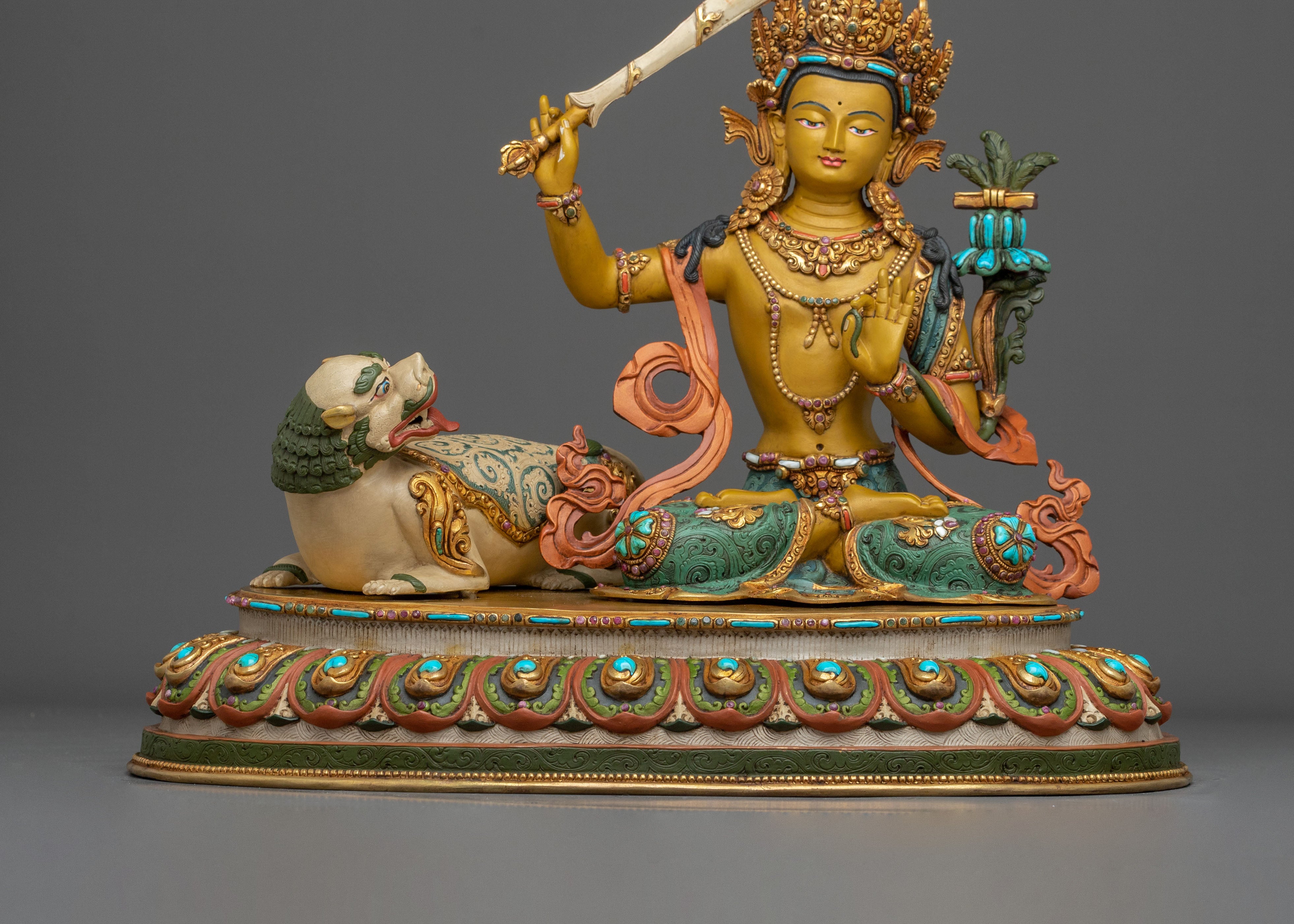Simhanada Manjushri Buddhist Statue: Lion’s Roar of Wisdom