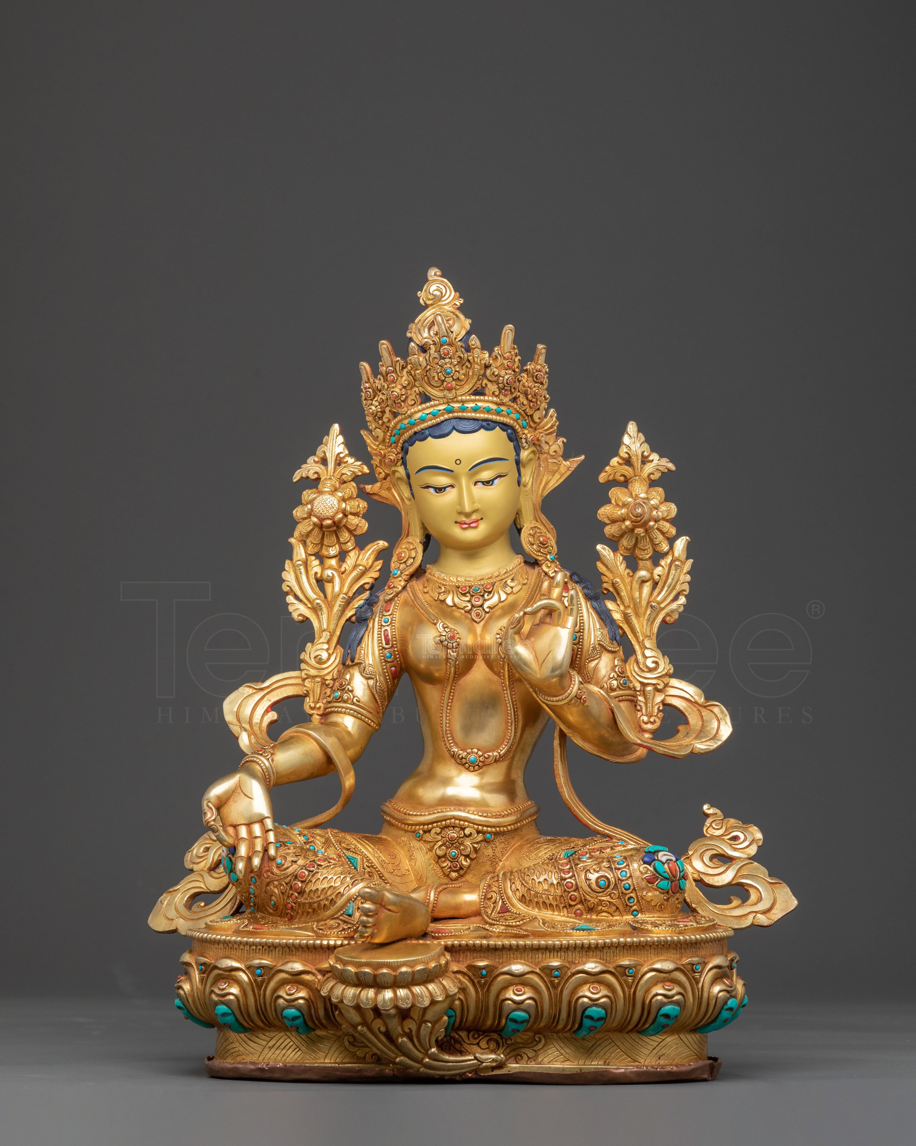 Green Tara Healing Statue: 24K Gold Gilded
