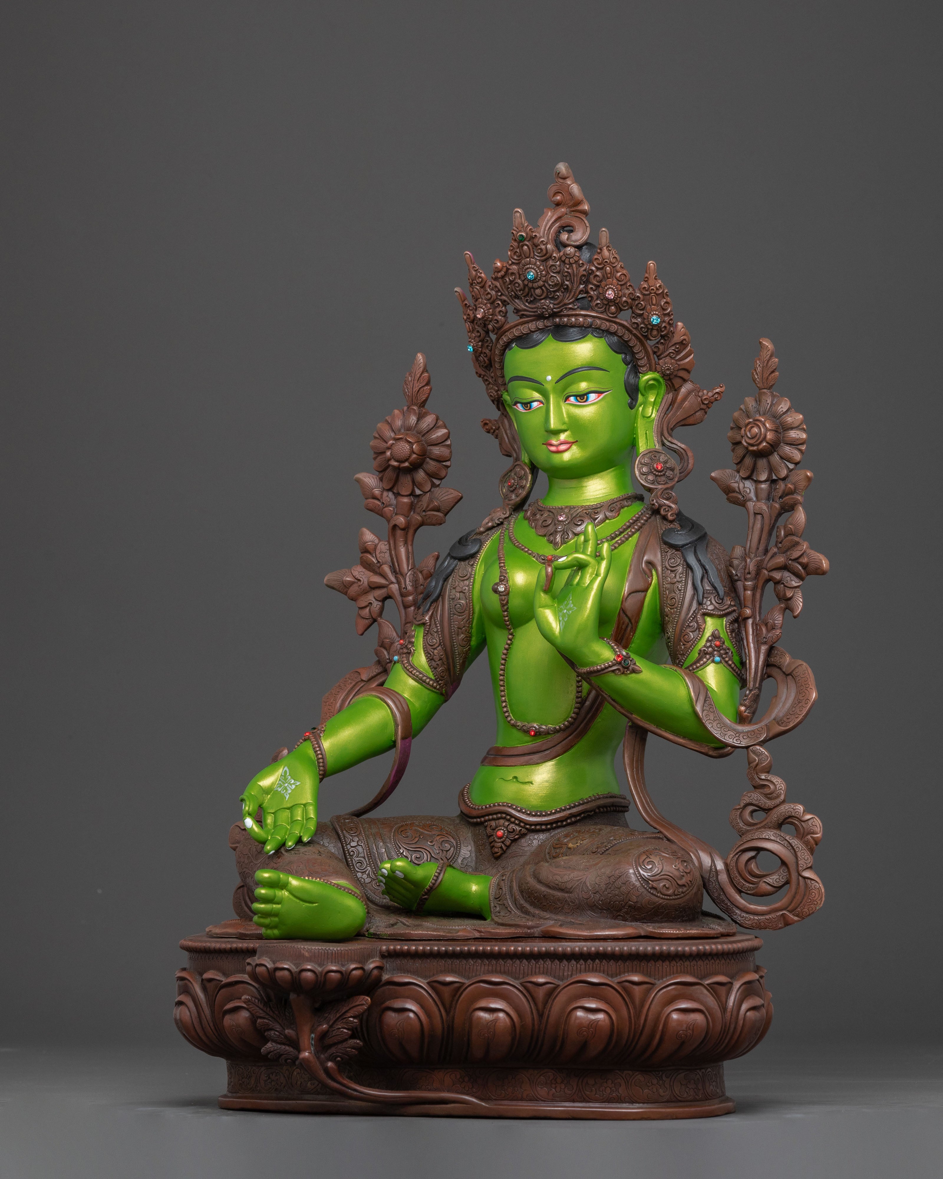 Tibetan Green Tara Compassion Statue – Oxidized Copper Art