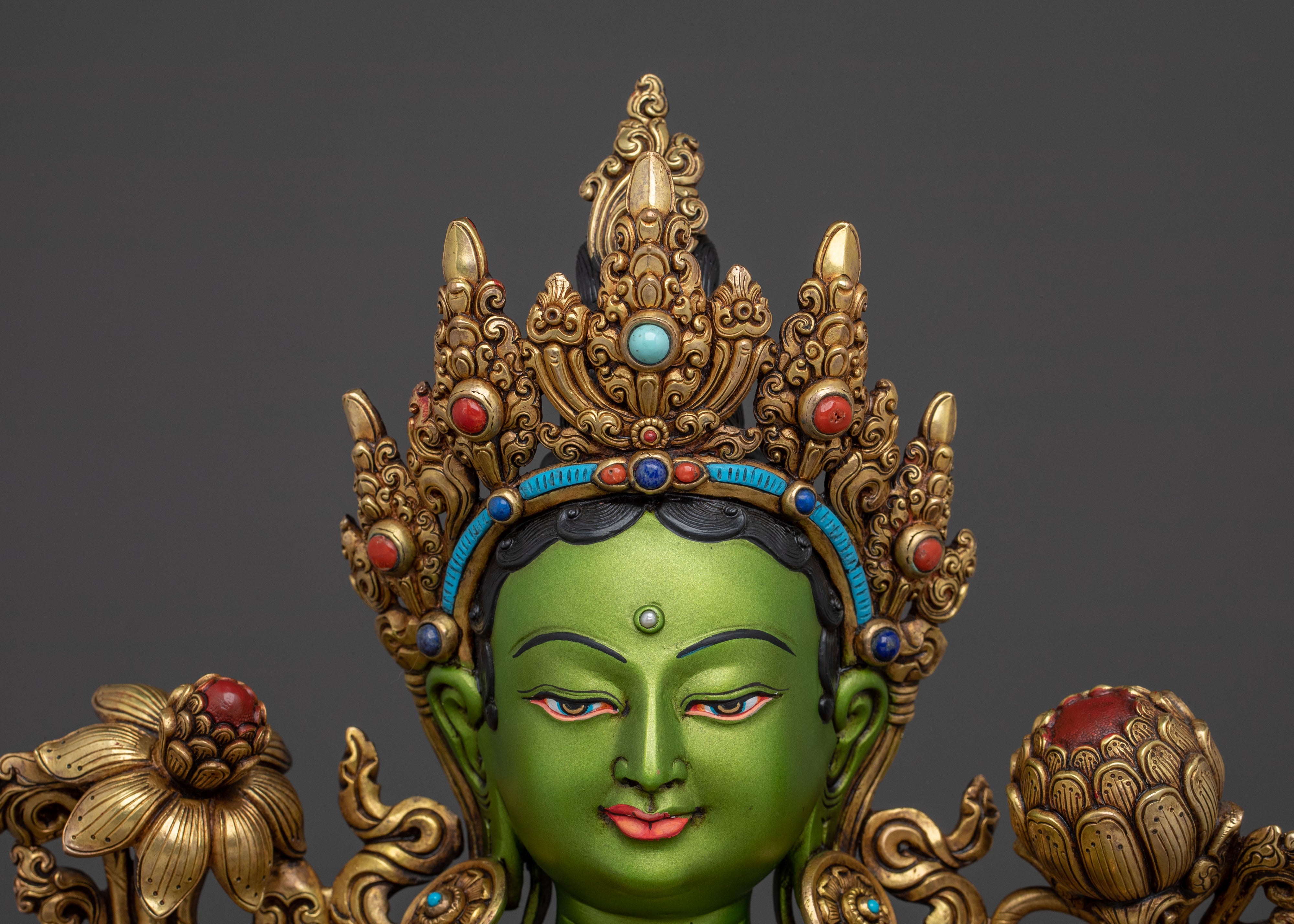 Mother Green Tara Sacred Sculpture in Gilded Copper