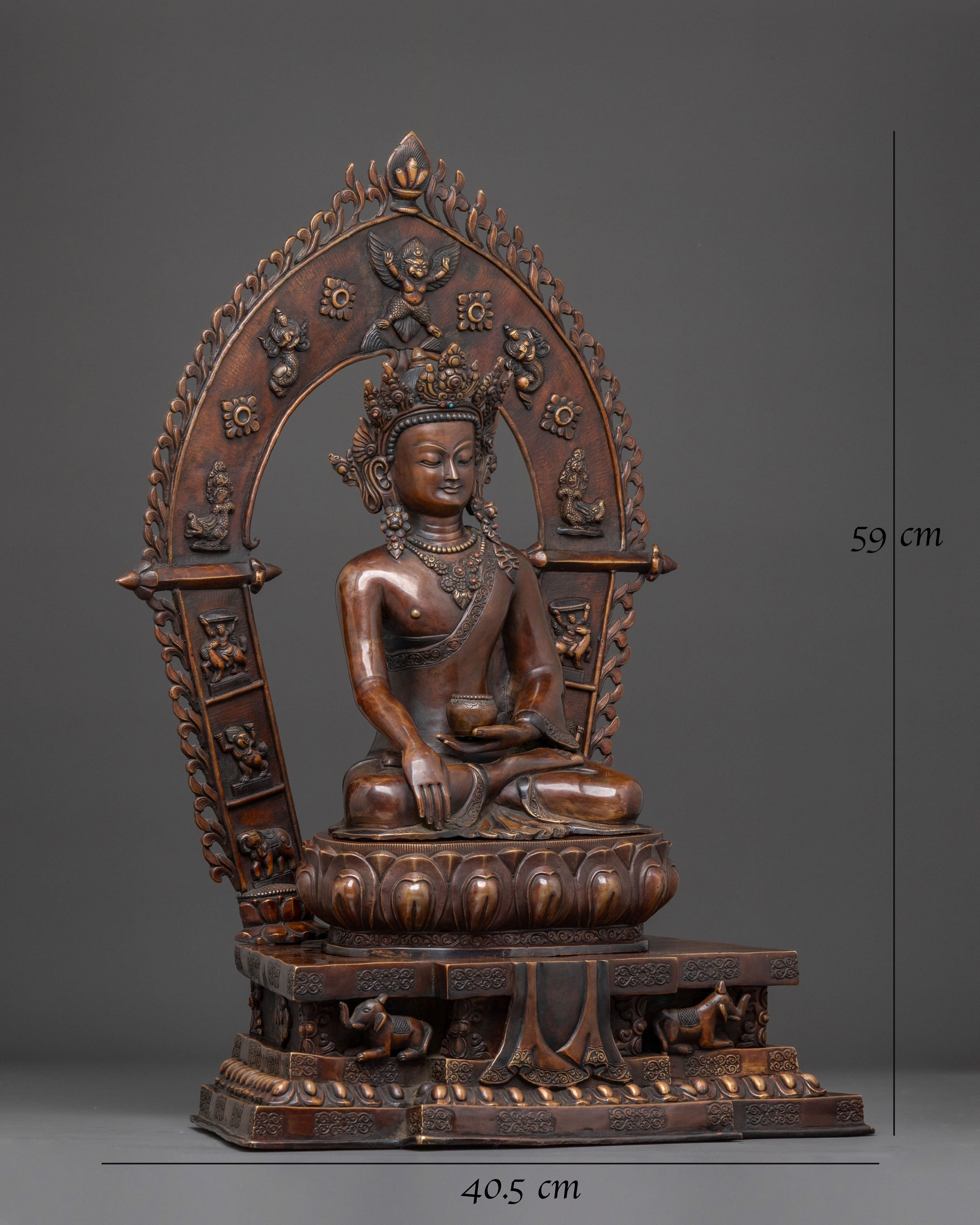 Crown Shakyamuni Buddha Statue on Throne for Rituals