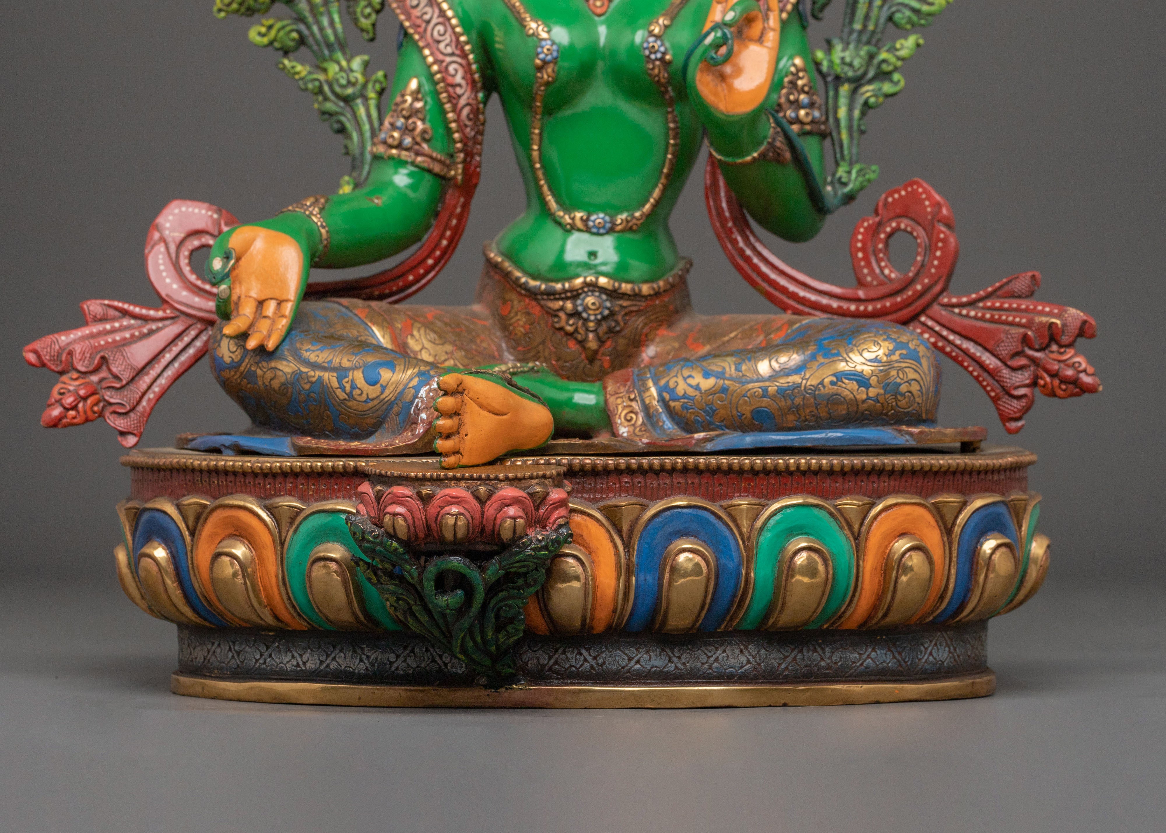A Serene Peaceful Guardian Green Tara Statue