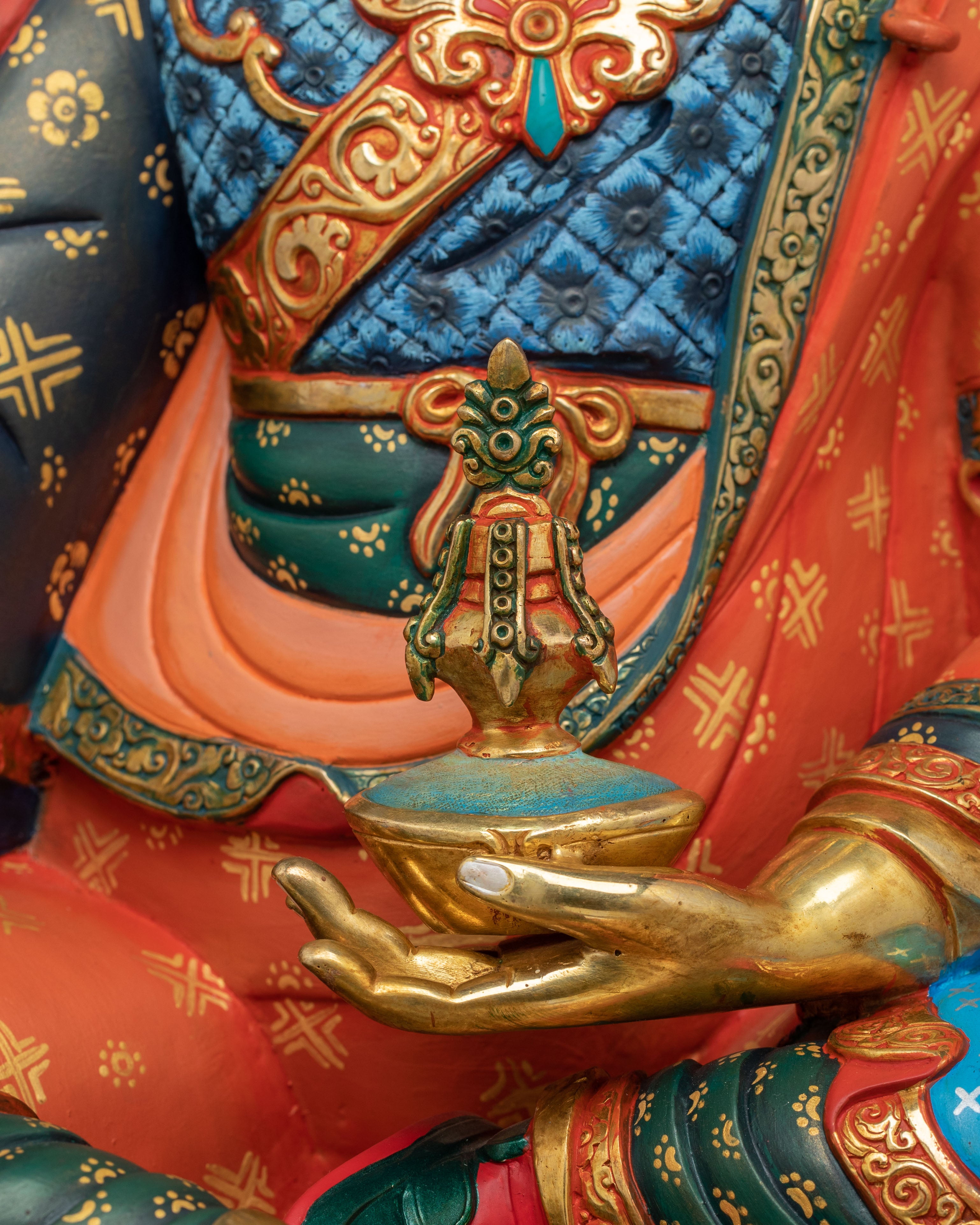 Guru Rinpoche Spiritual Figurine | Exquisite 24K Gilded Statue