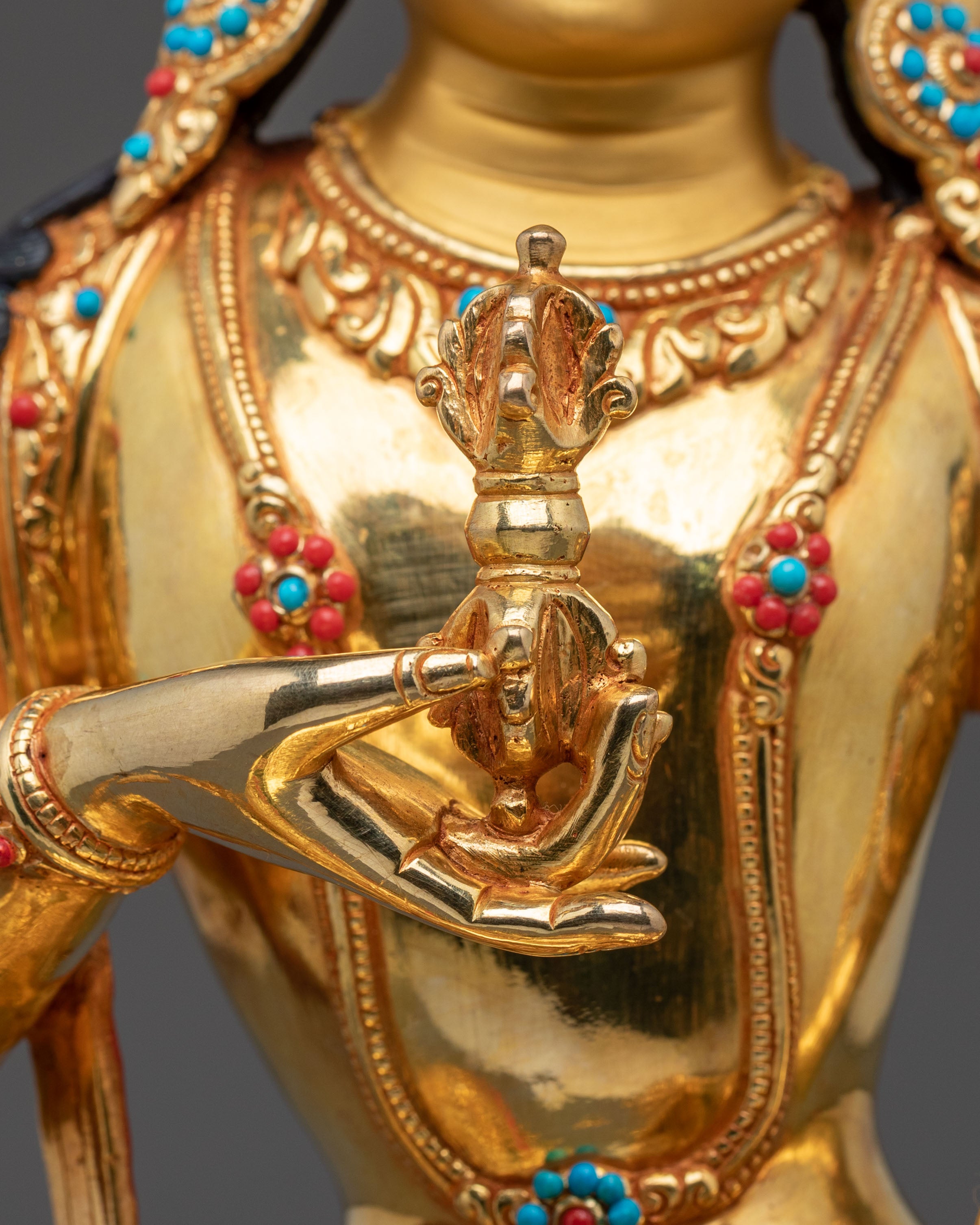 Vajrasattva Statue | 24K Gold Gilded Tibetan Deity Figurine