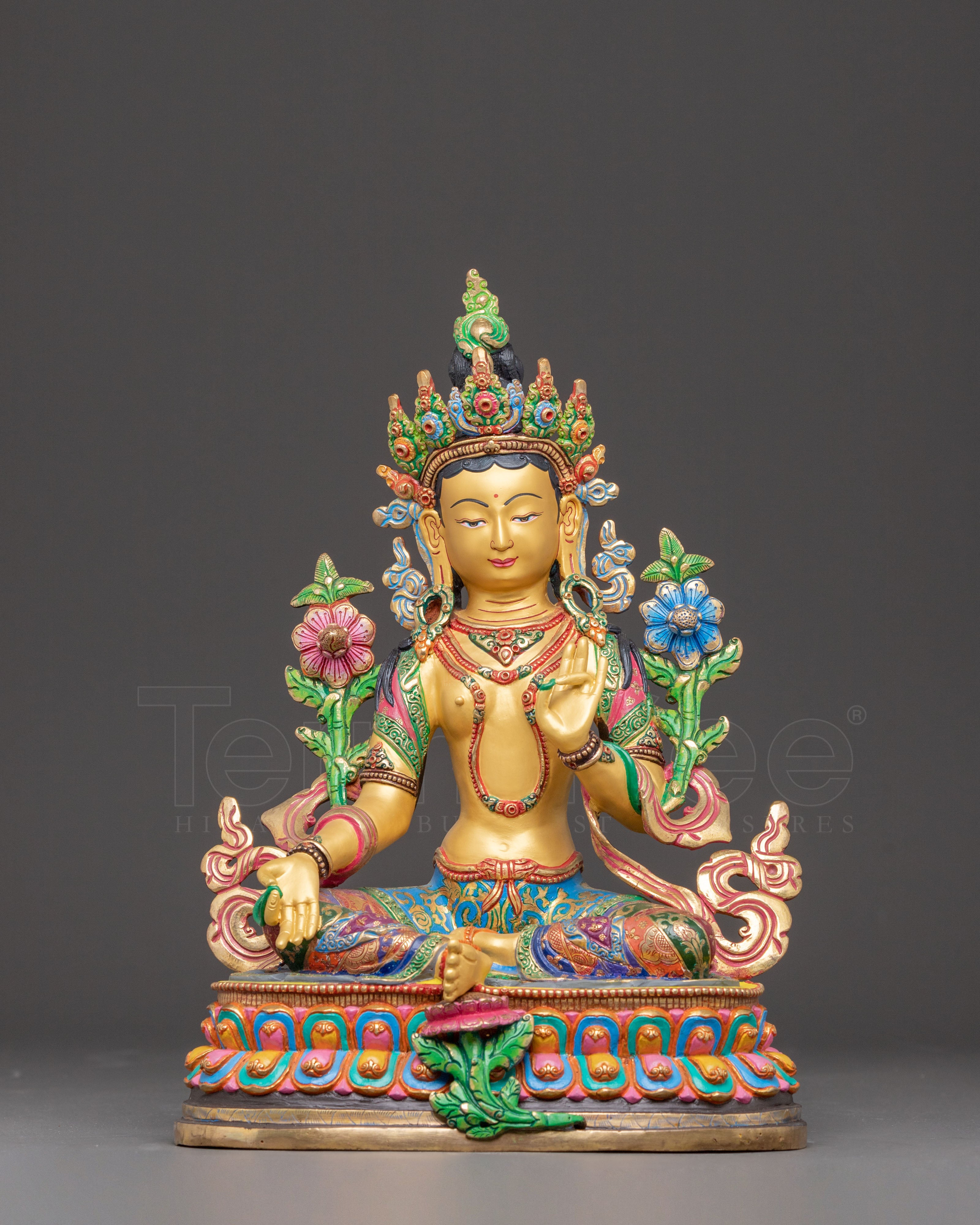 Vibrant Mother Green Tara Statue 