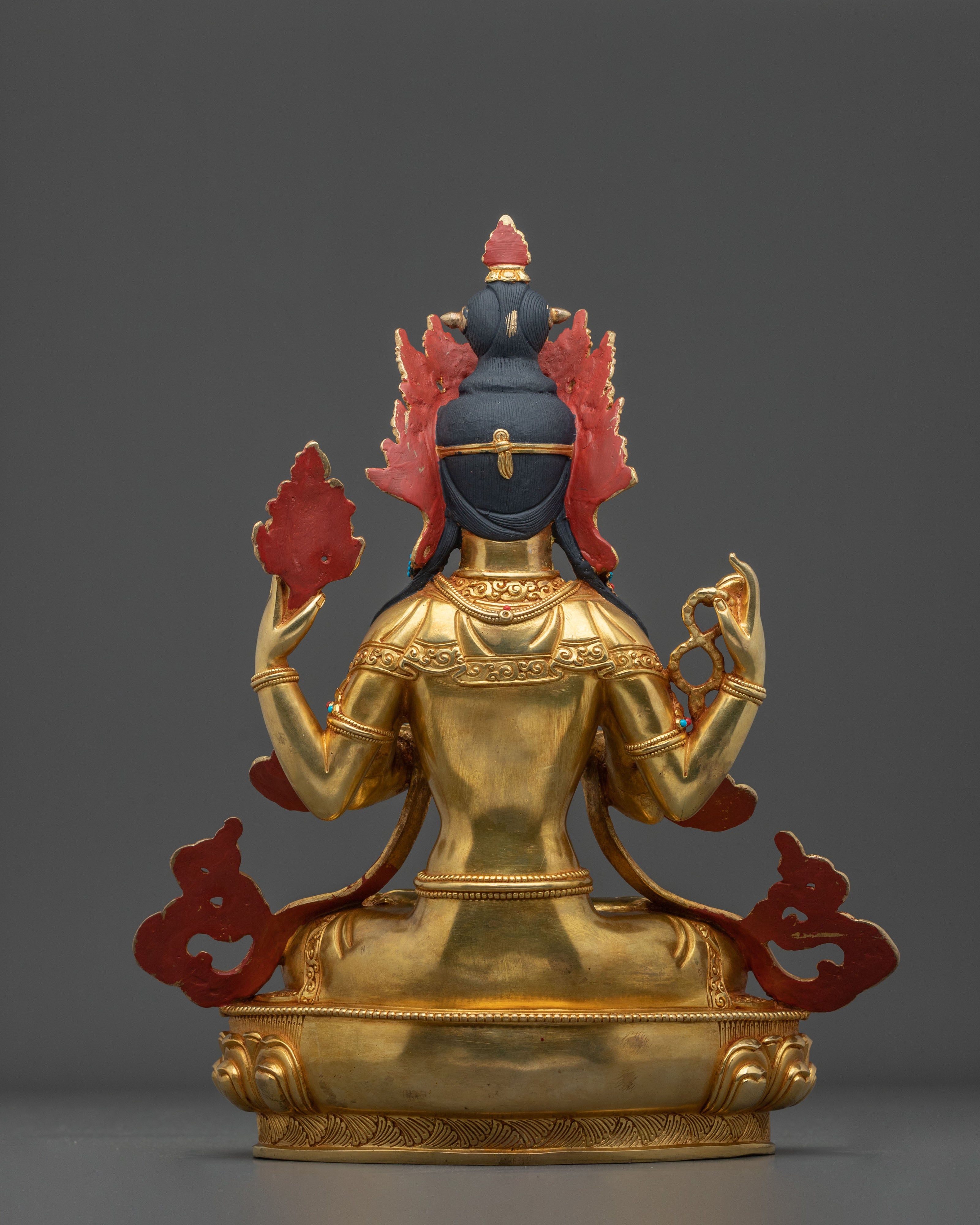 Four-Armed Chenrezig 24K Gold Gilded Statue | Compassionate Radiance