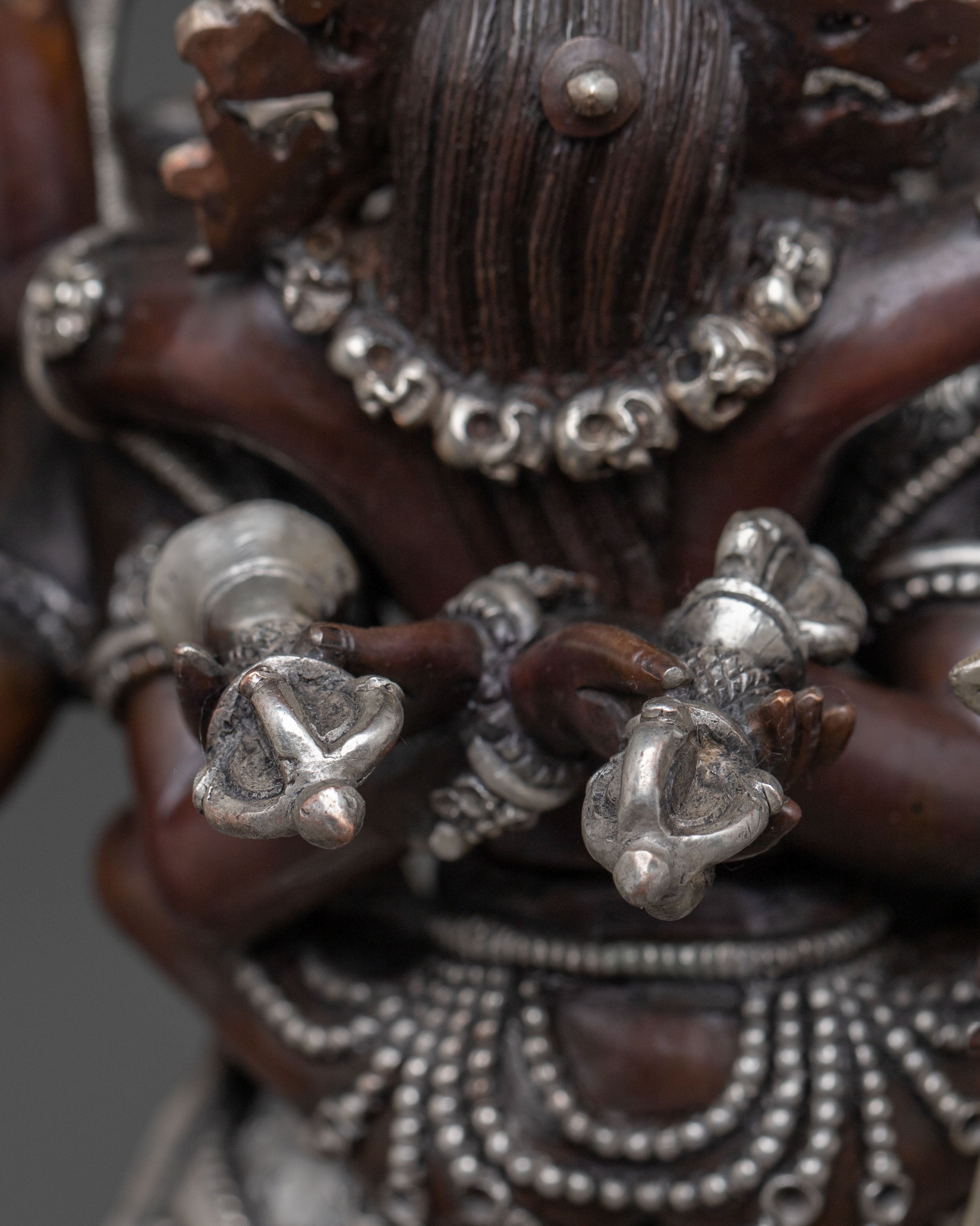 Chakrasamvara: Oxidized Copper Statue with Silver Plating