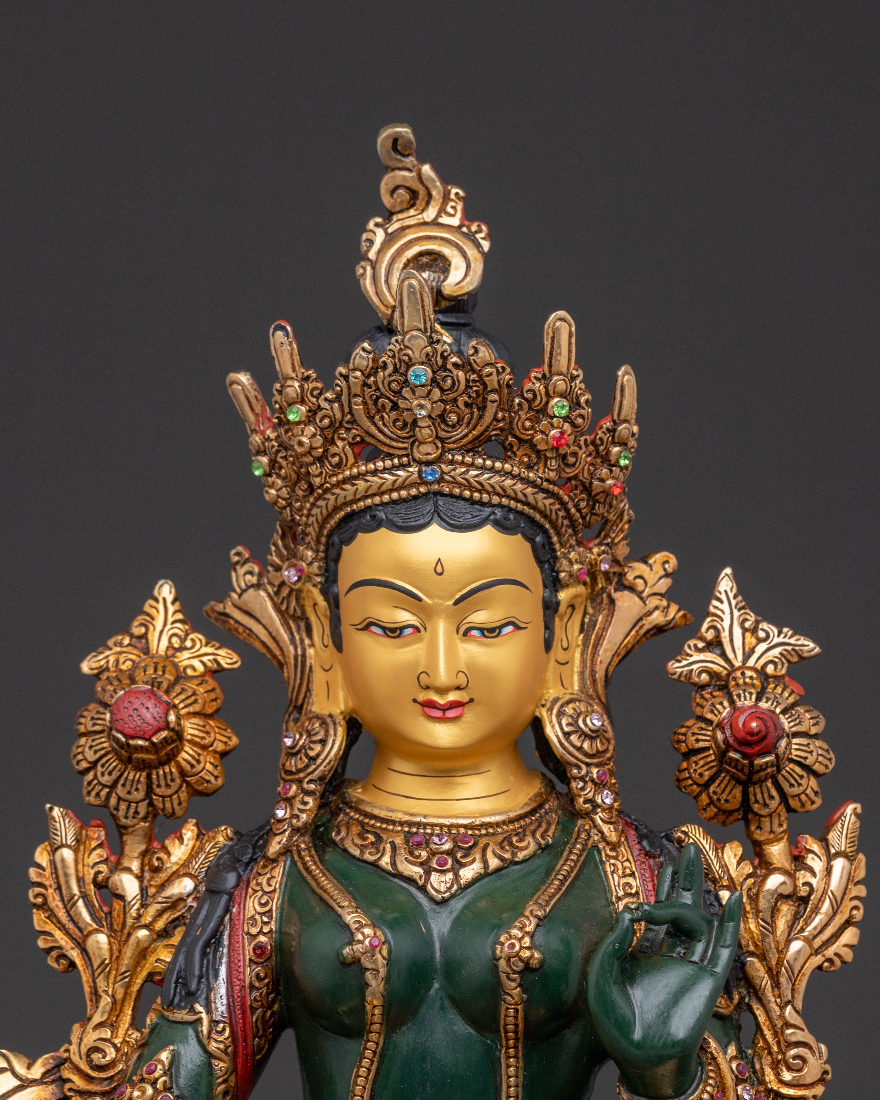 Green Tara Handcrafted Copper Statue – Radiant Devotion
