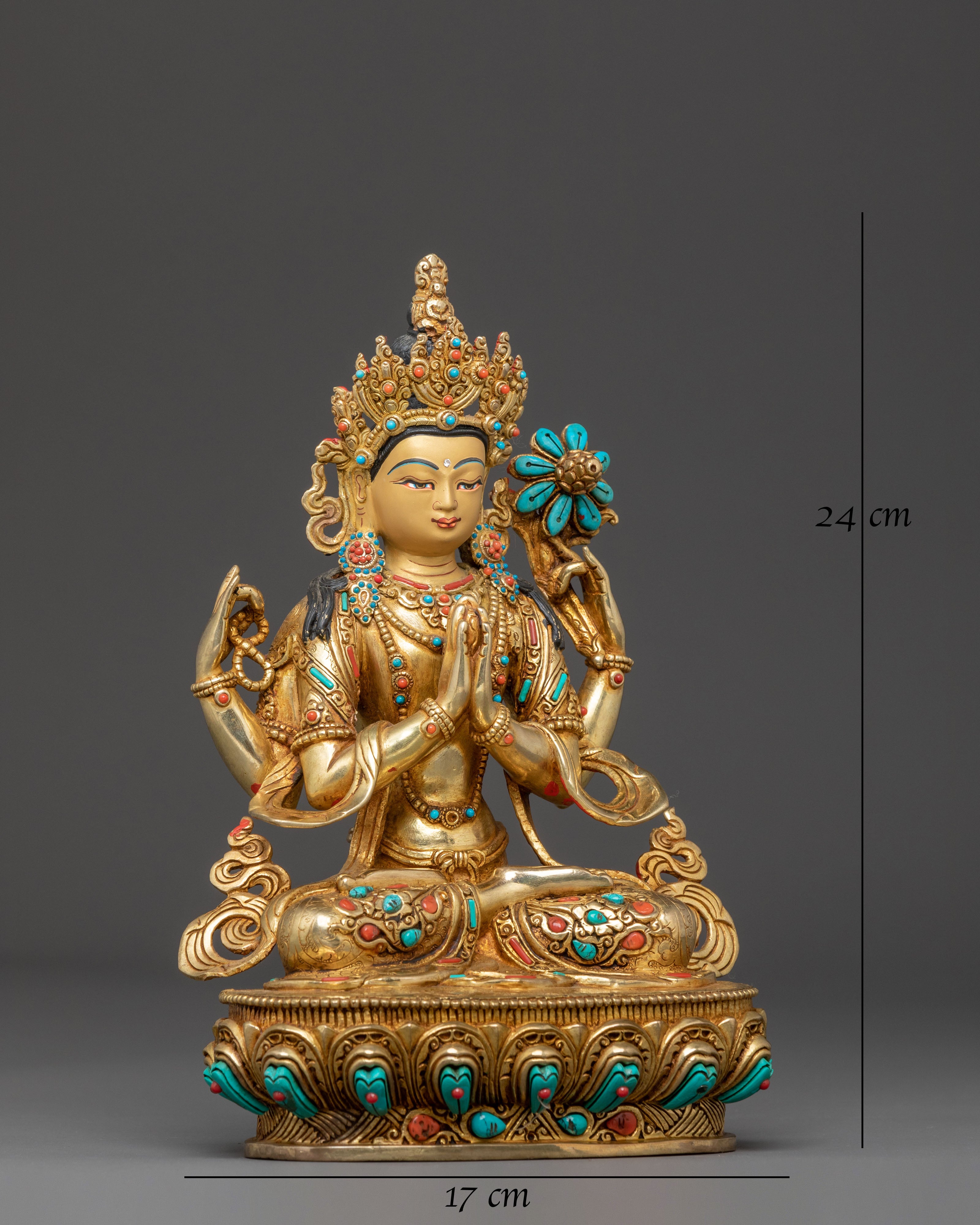 Handcrafted 24K Gold Gilded Chenrezig Statue | Sacred Nepalese Art