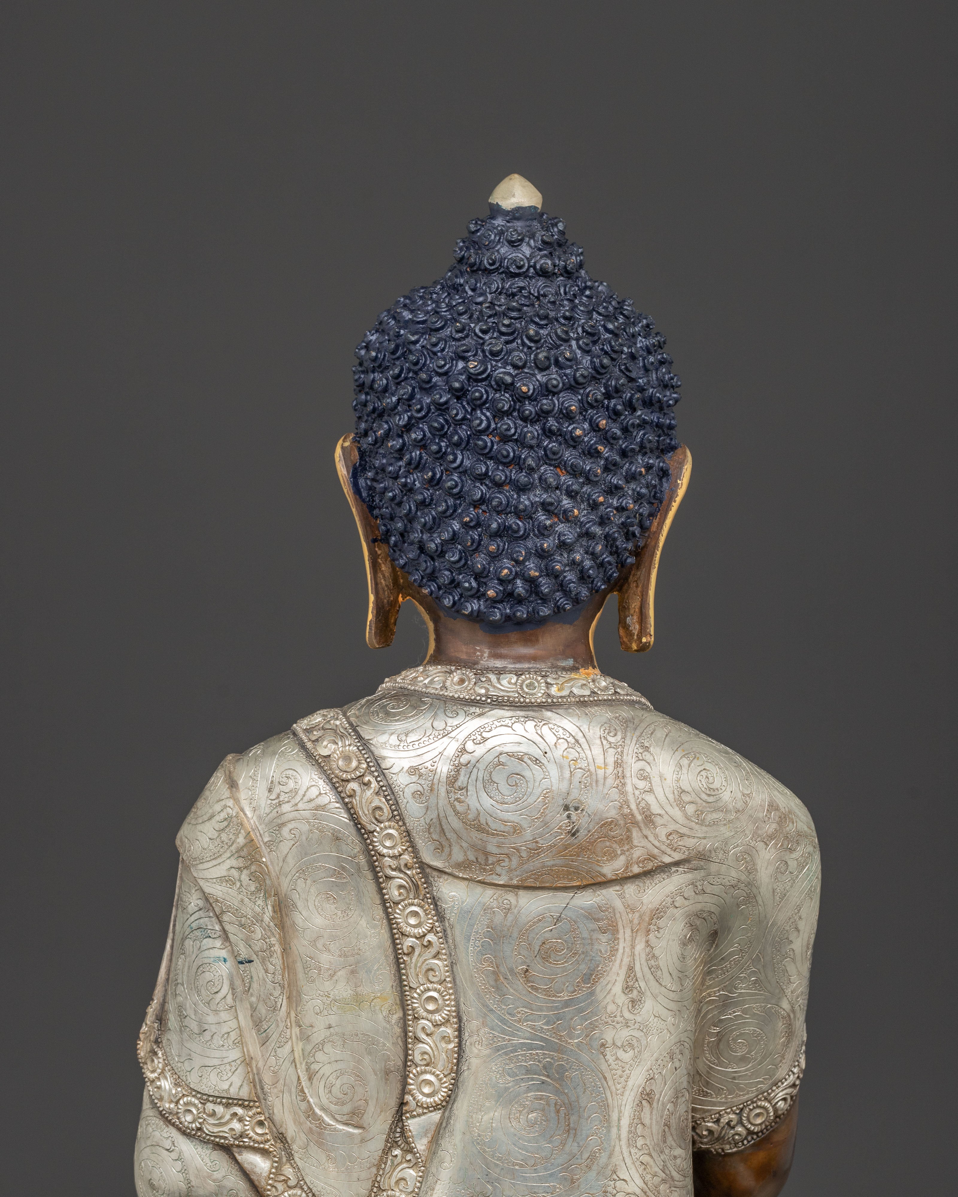 Silver-Plated Shakyamuni Buddha Copper Statue | A Sacred Vision of Enlightenment
