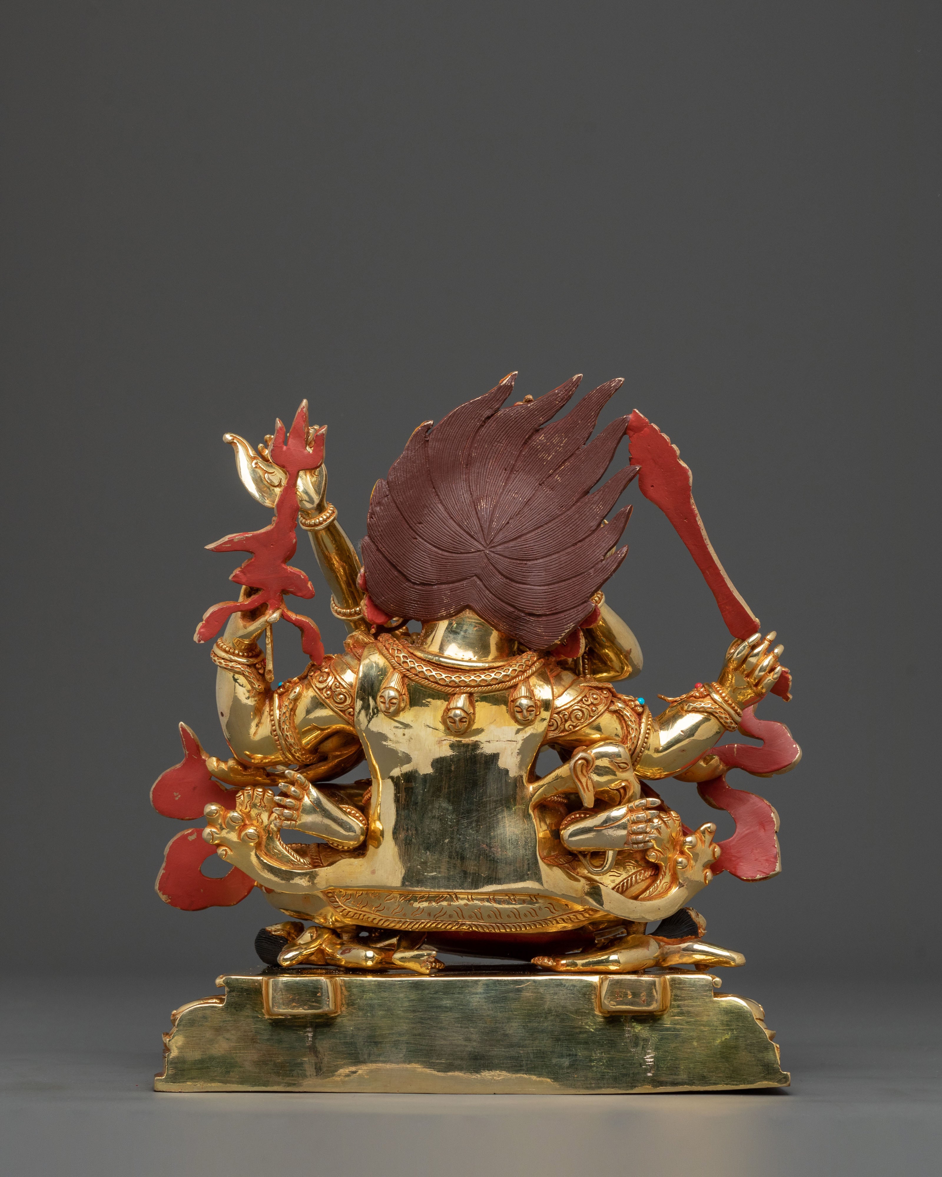 Chaturbhuja Mahakala Statue with Consort | Golden Figure