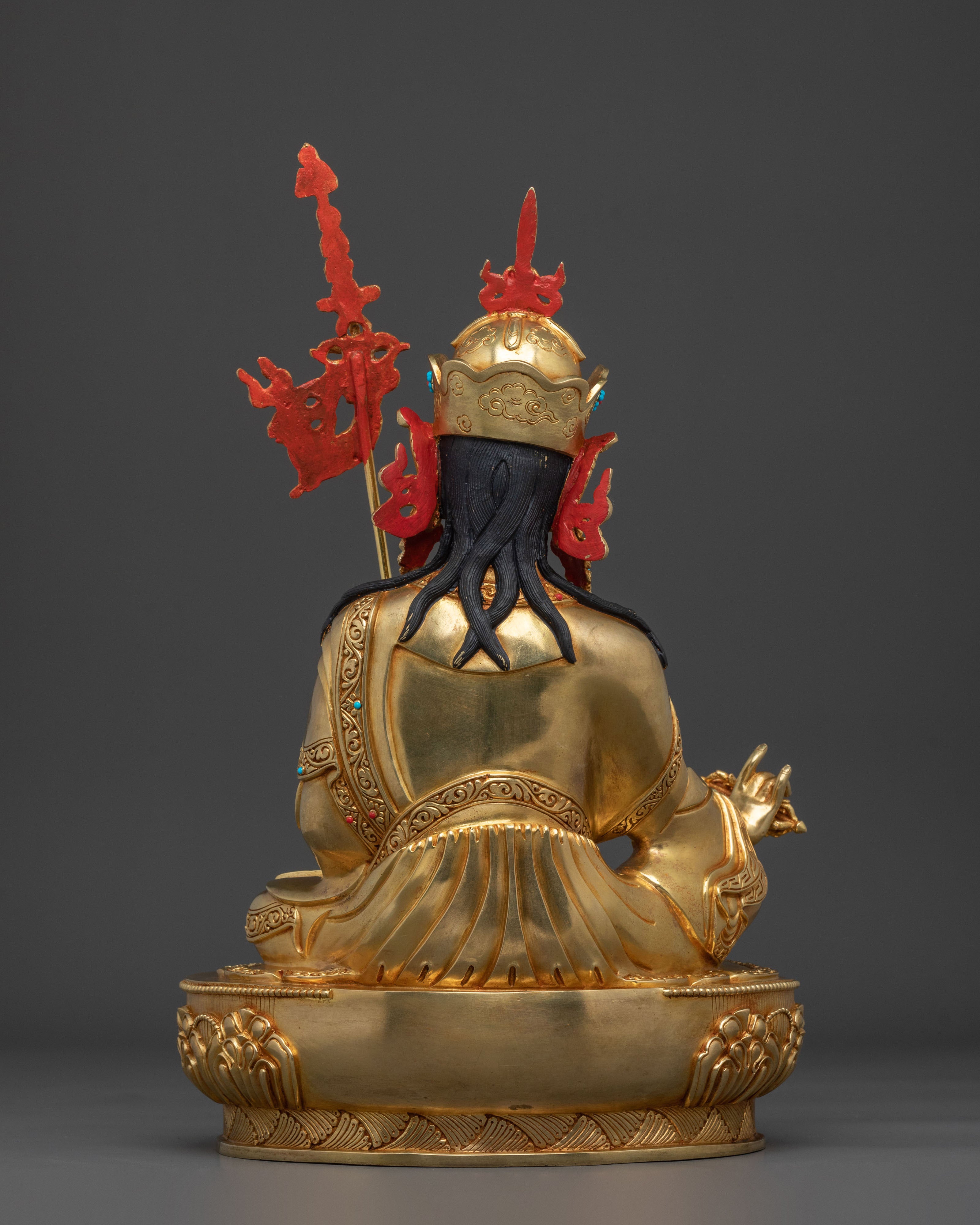Buddhist Precious Figurine of Guru Rinpoche in Glimmering 24K Gold