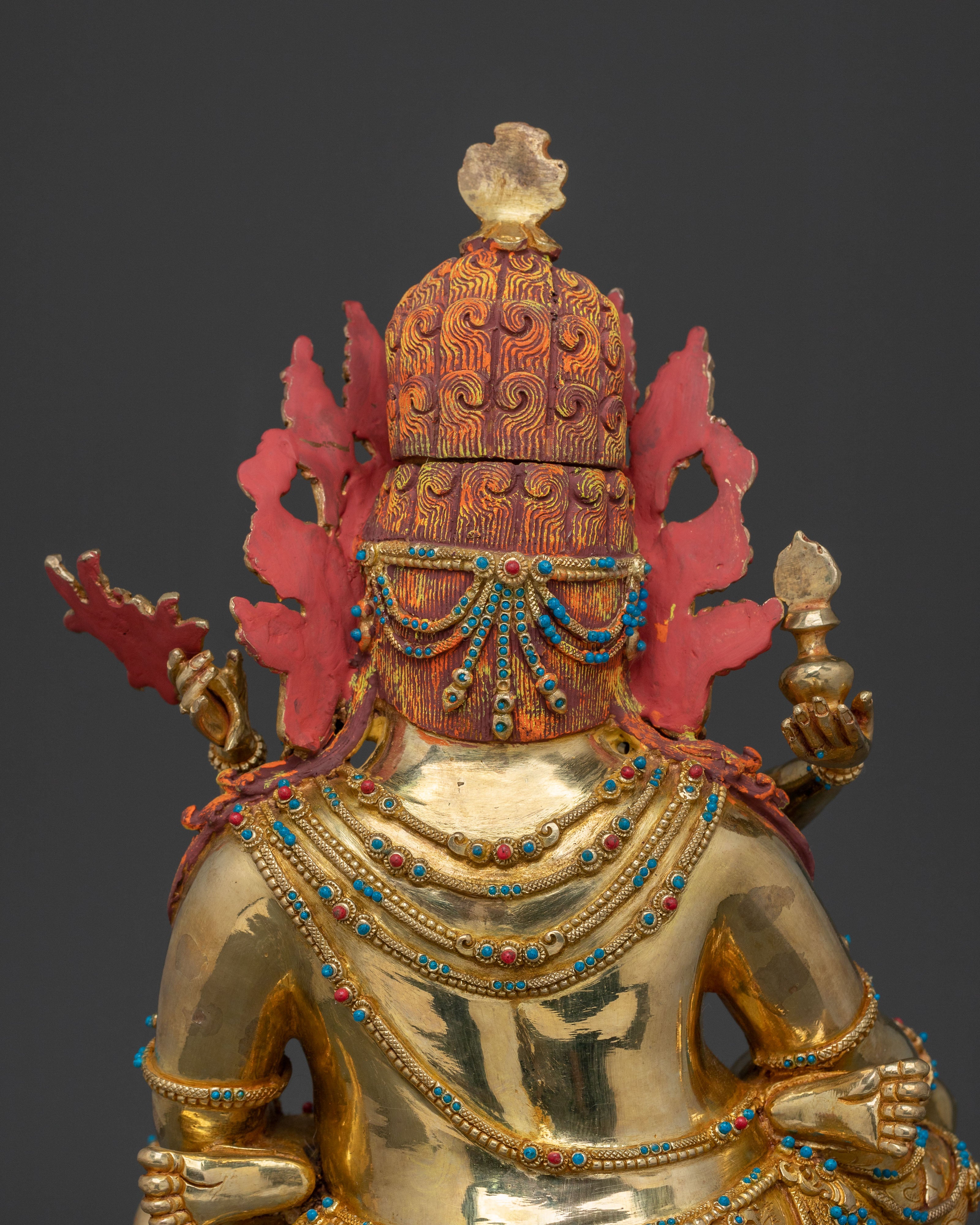 Green Dzambhala 24k Gold Glided Copper Statue | Buddhist Wealth Deity