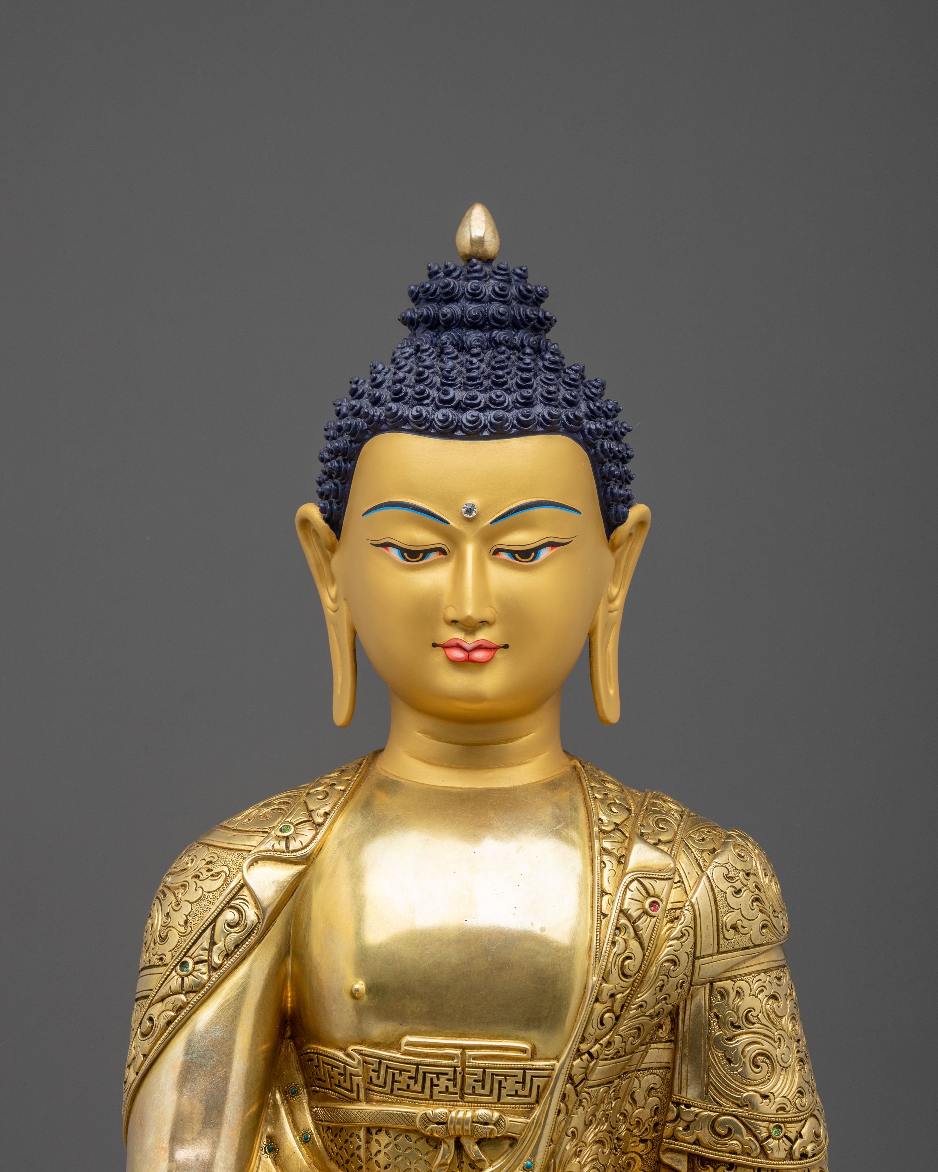 Shakyamuni Buddha 24K Fire Gold Gilded Statue: Meditation Decor