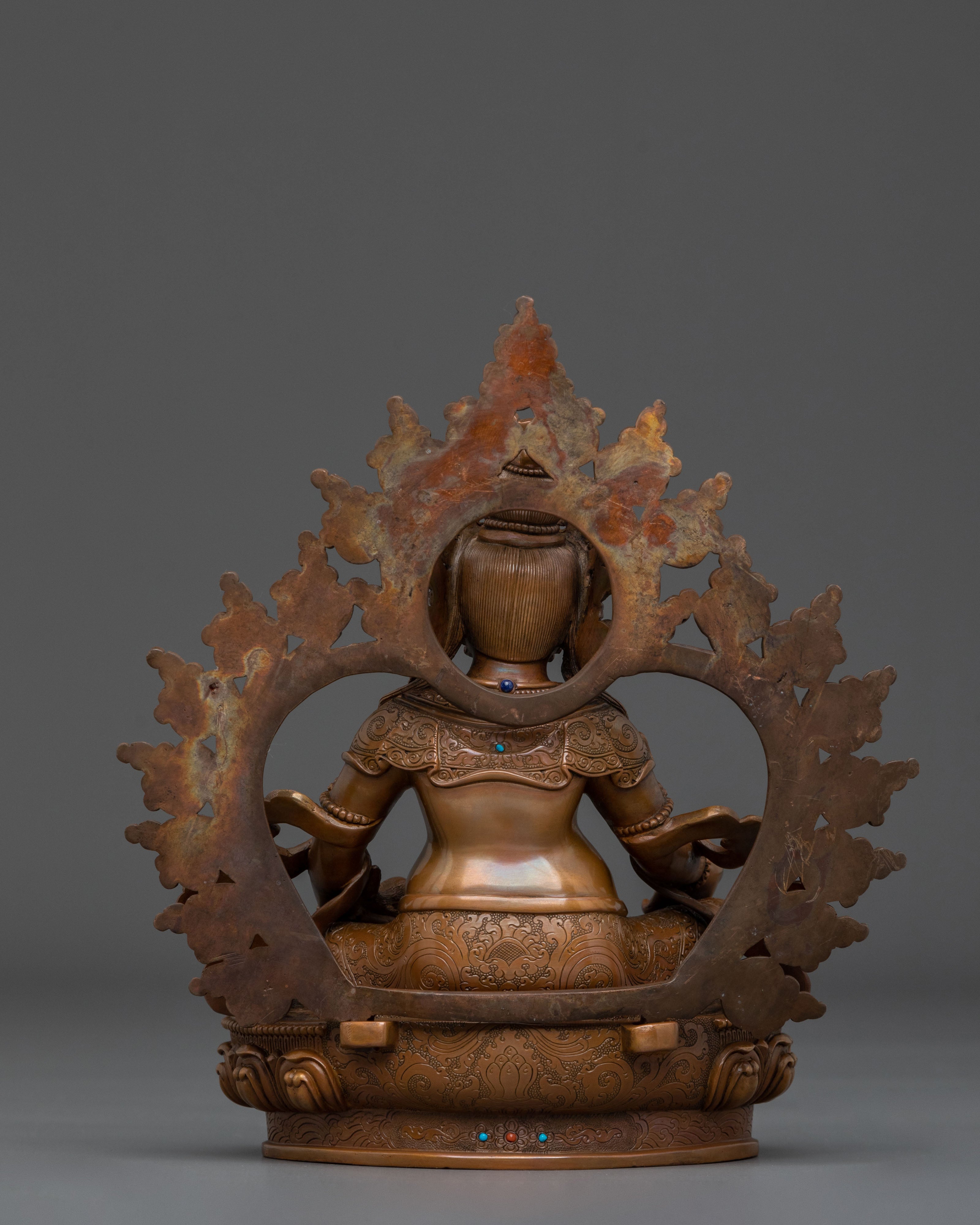 Handmade Dzambhala Wealth Deity Sculpture: Oxidized Copper Statue