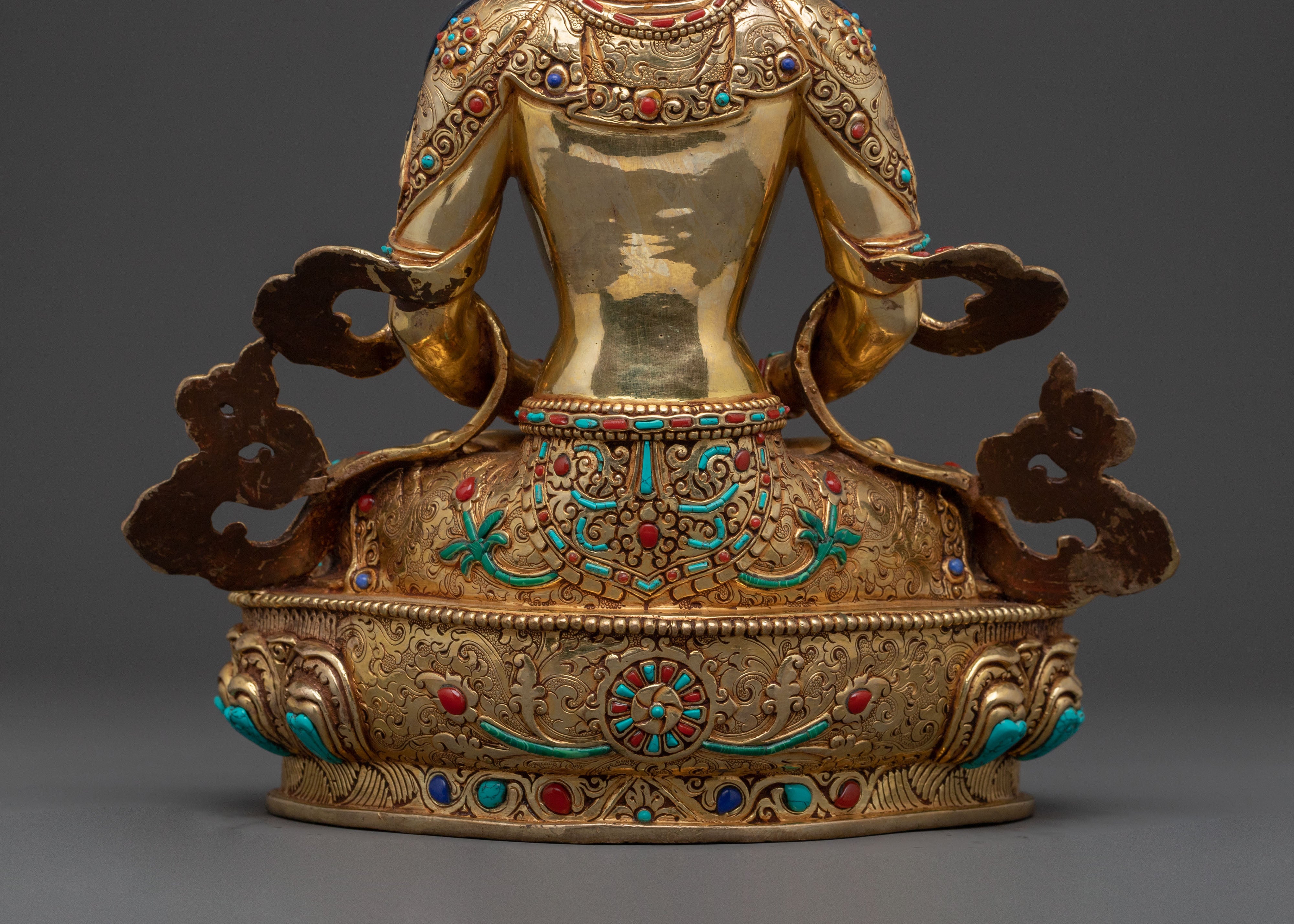 Amitayus Buddha Longevity Statue – Gold Gilded & Gemstone Inlaid