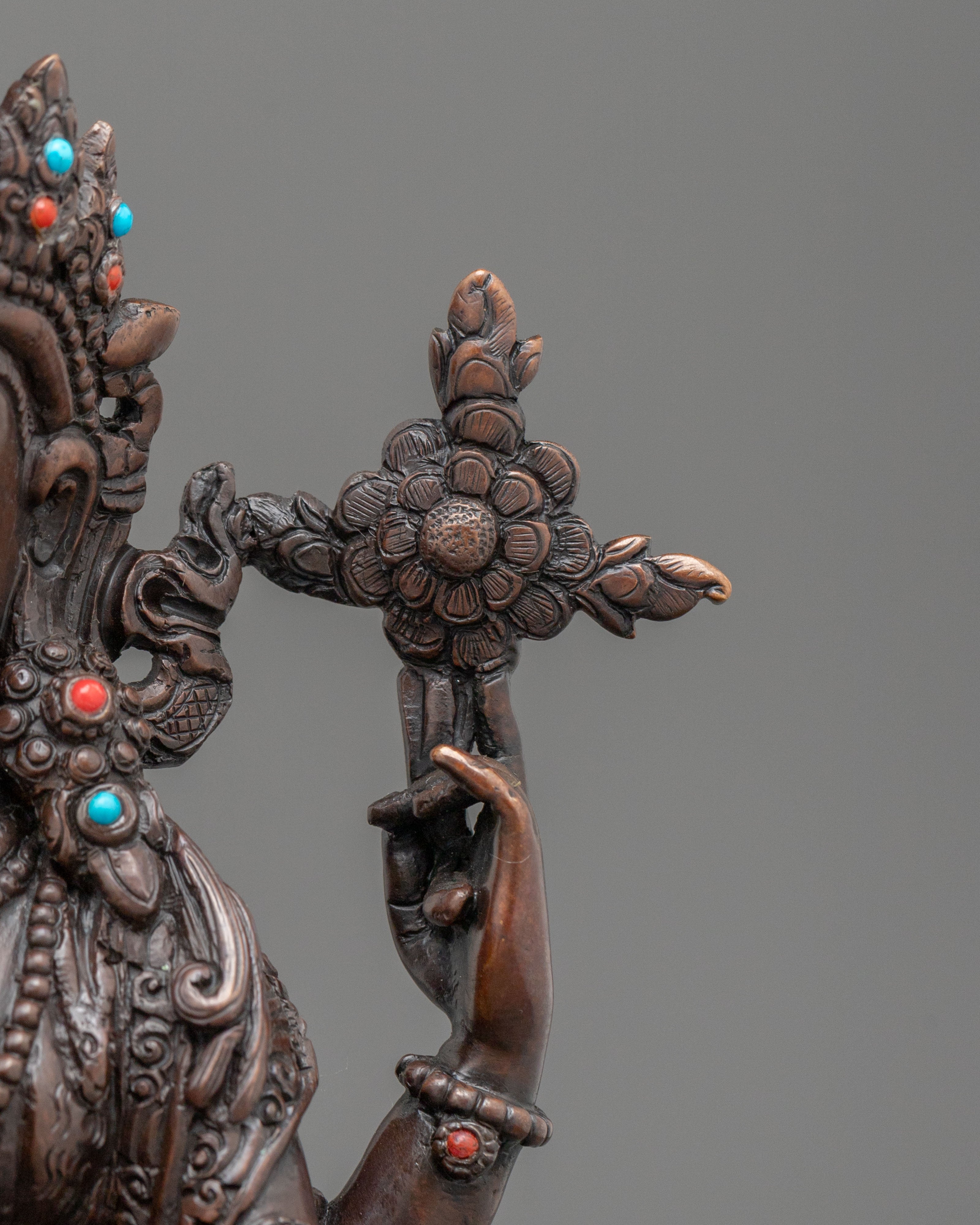 Four-Armed Chenrezig Oxidized Statue | Compassionate Figurine