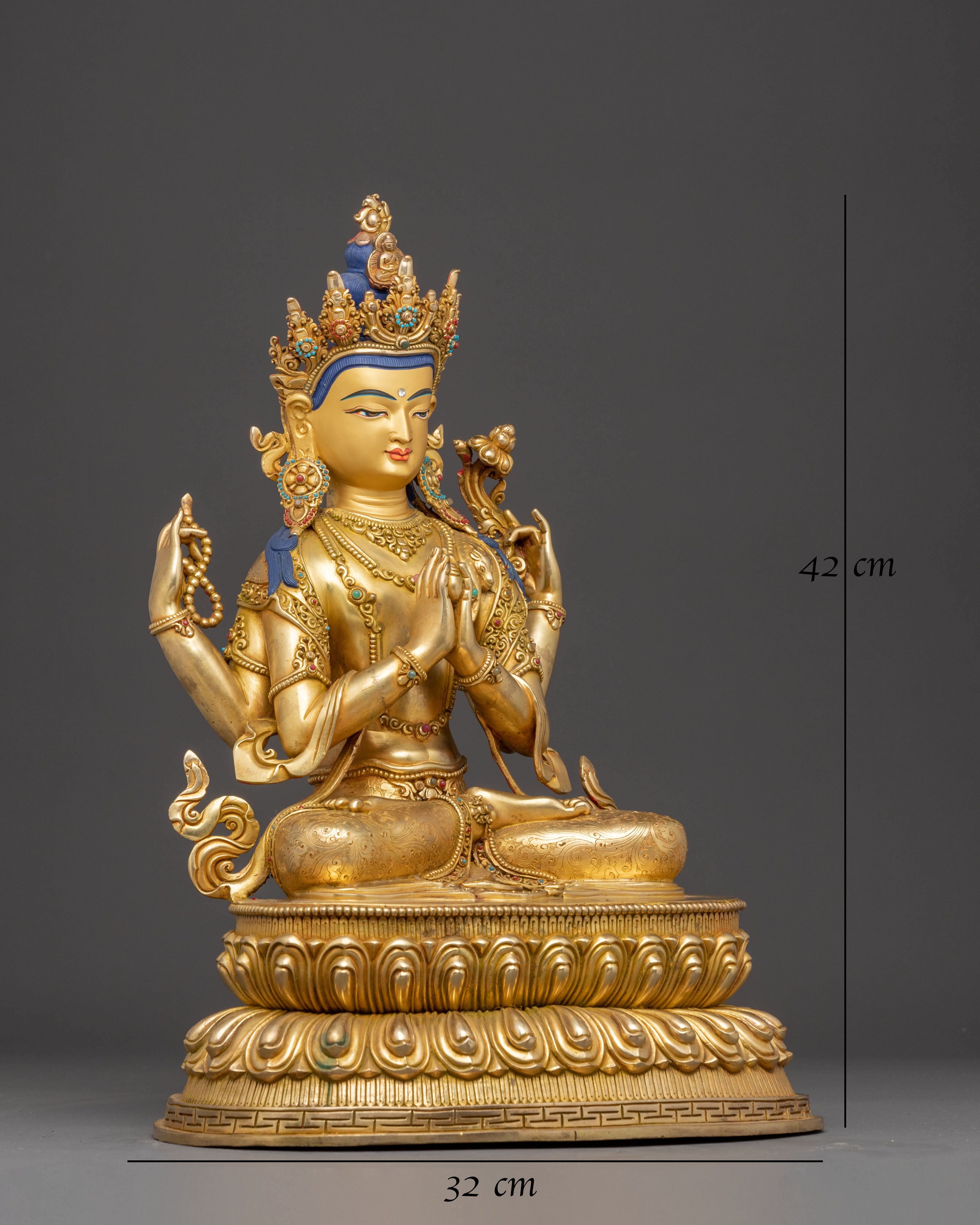 Himalayan Handcrafted Sculpture of Bodhisattva Chenrezig 