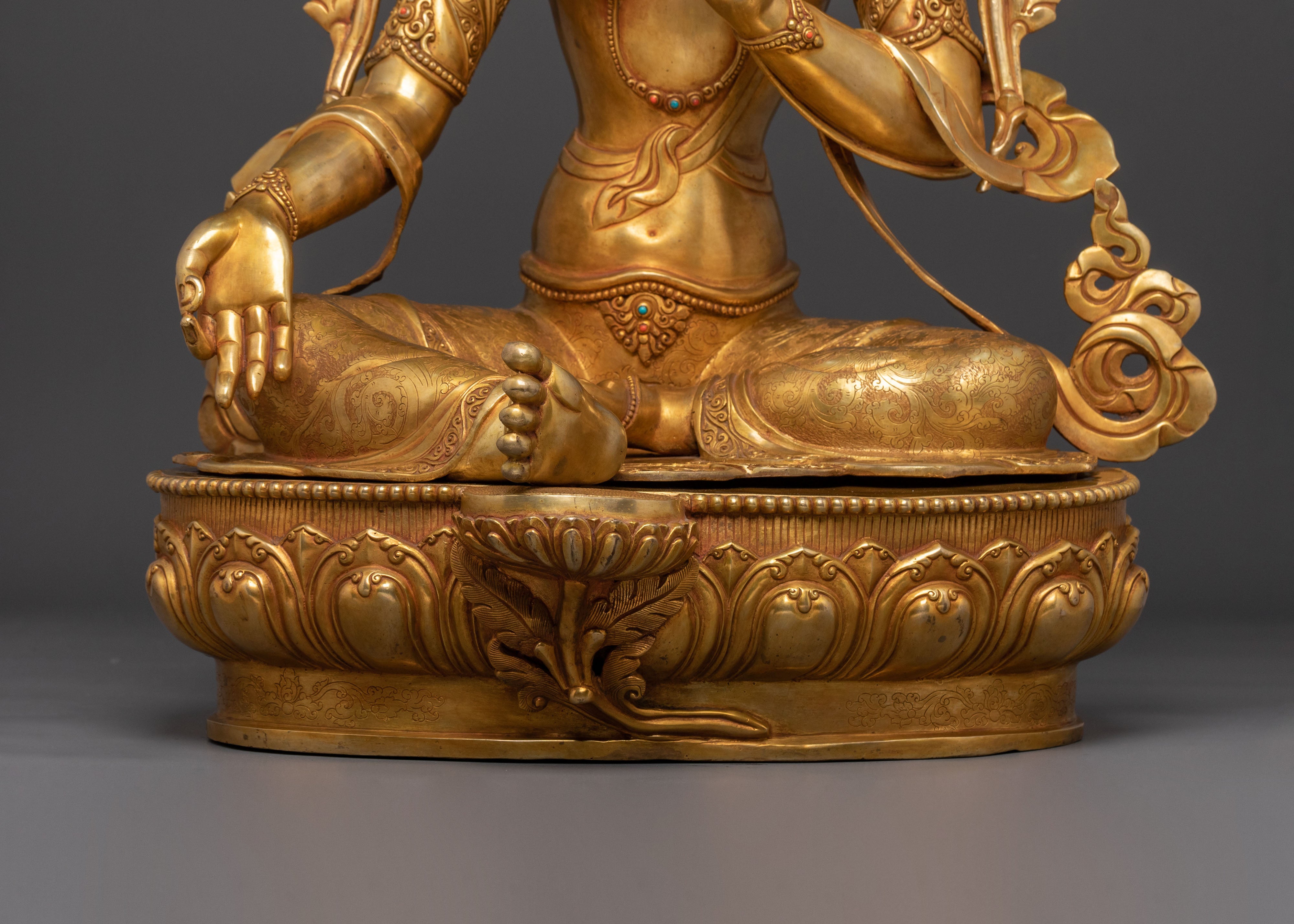 Green Tara Statue | 24K Gold Gilded Serenity