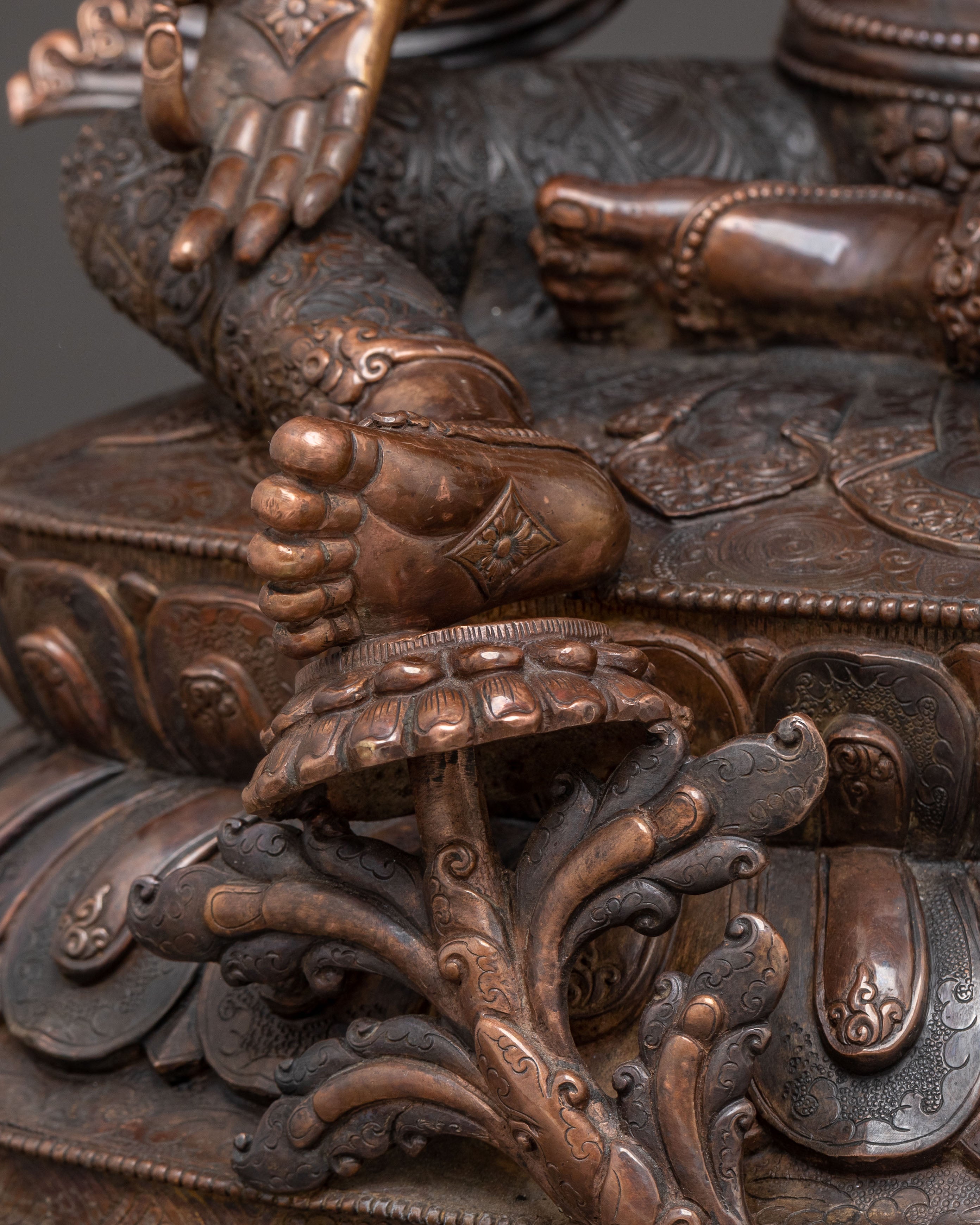 Copper Statue of Green Tara: Oxidized Himalayan Artistry