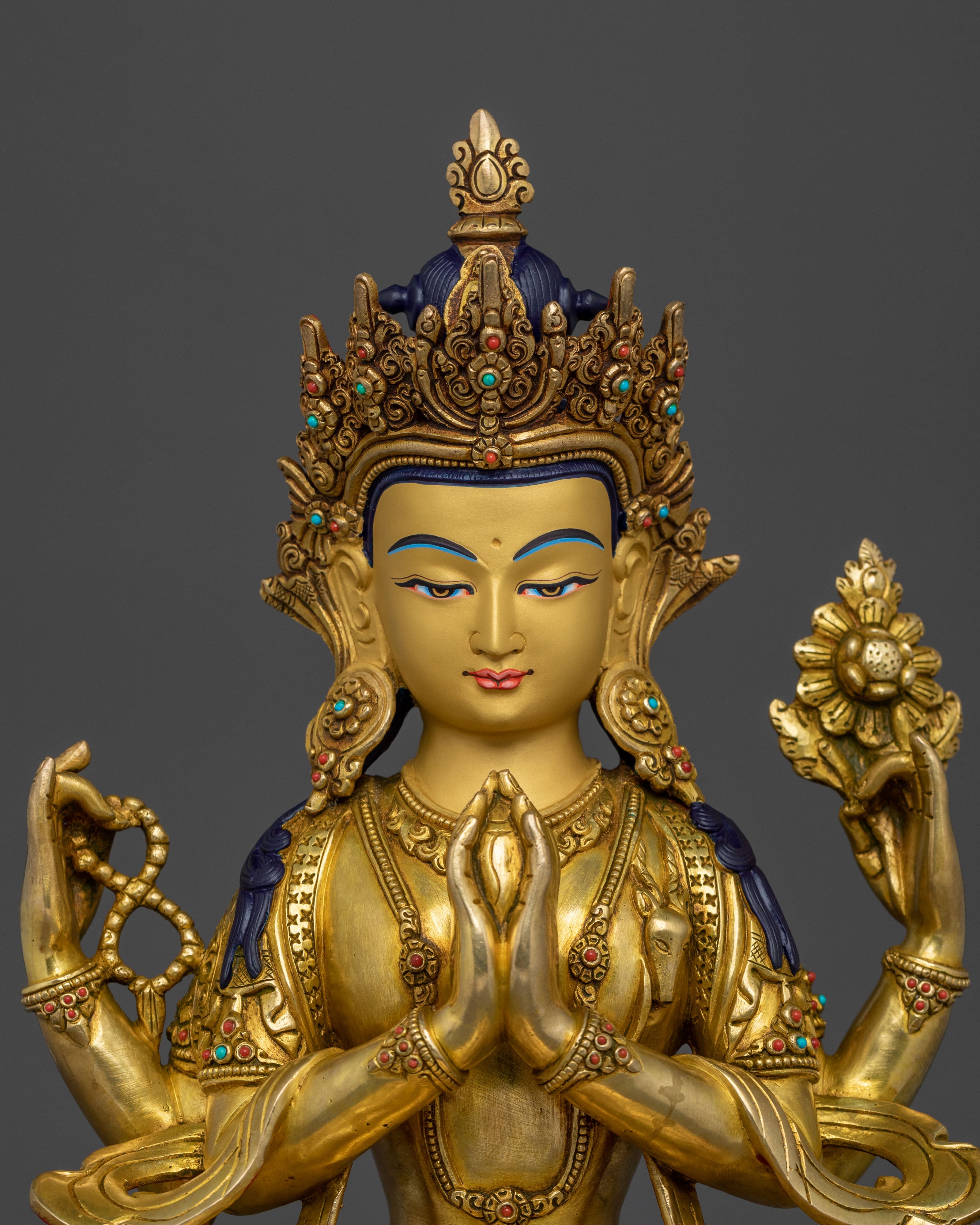 Handmade Chenrezig Golden Statue: Sacred Radiance