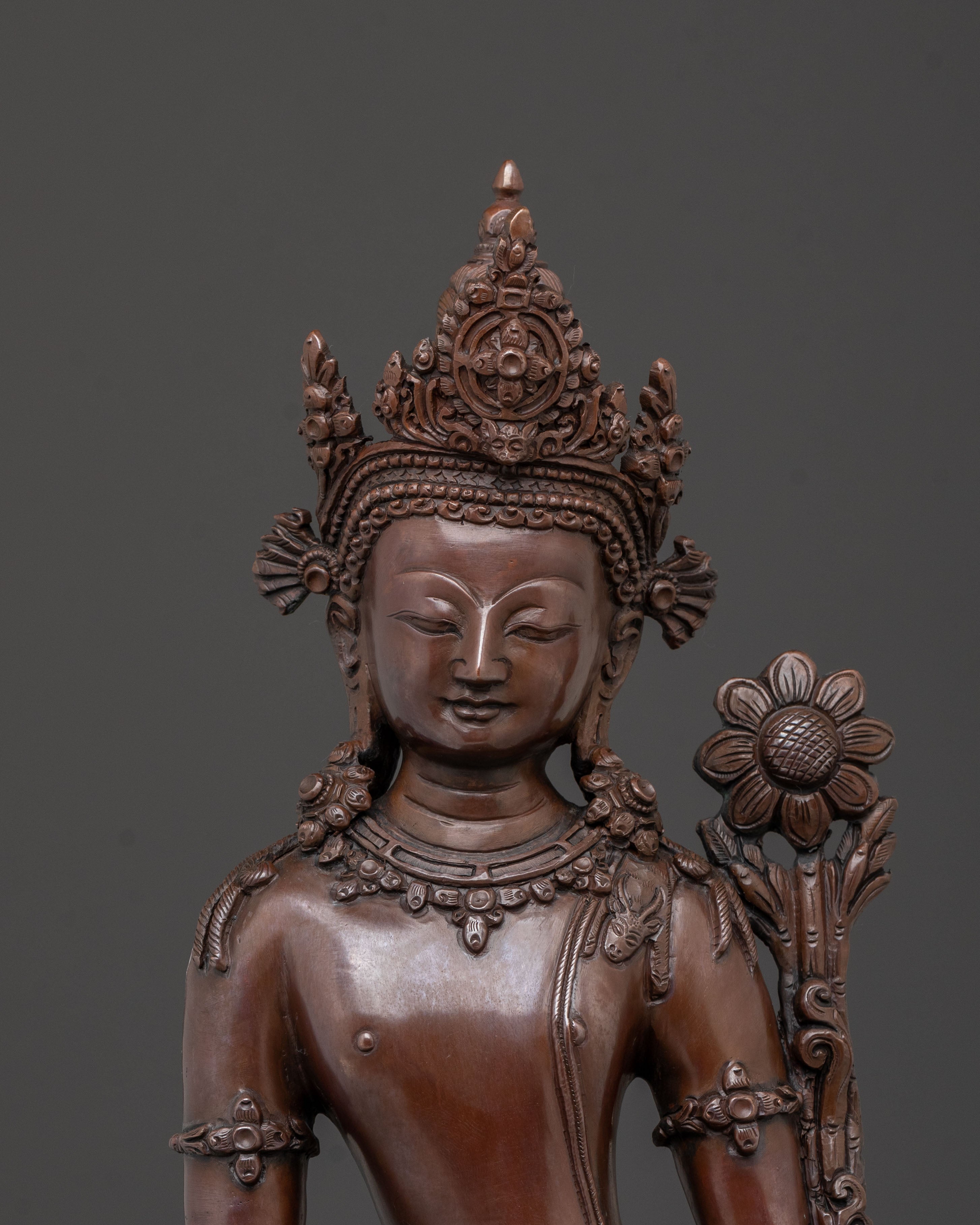 Oxidized Copper Lokeshwara Padmapani Statue of Compassion