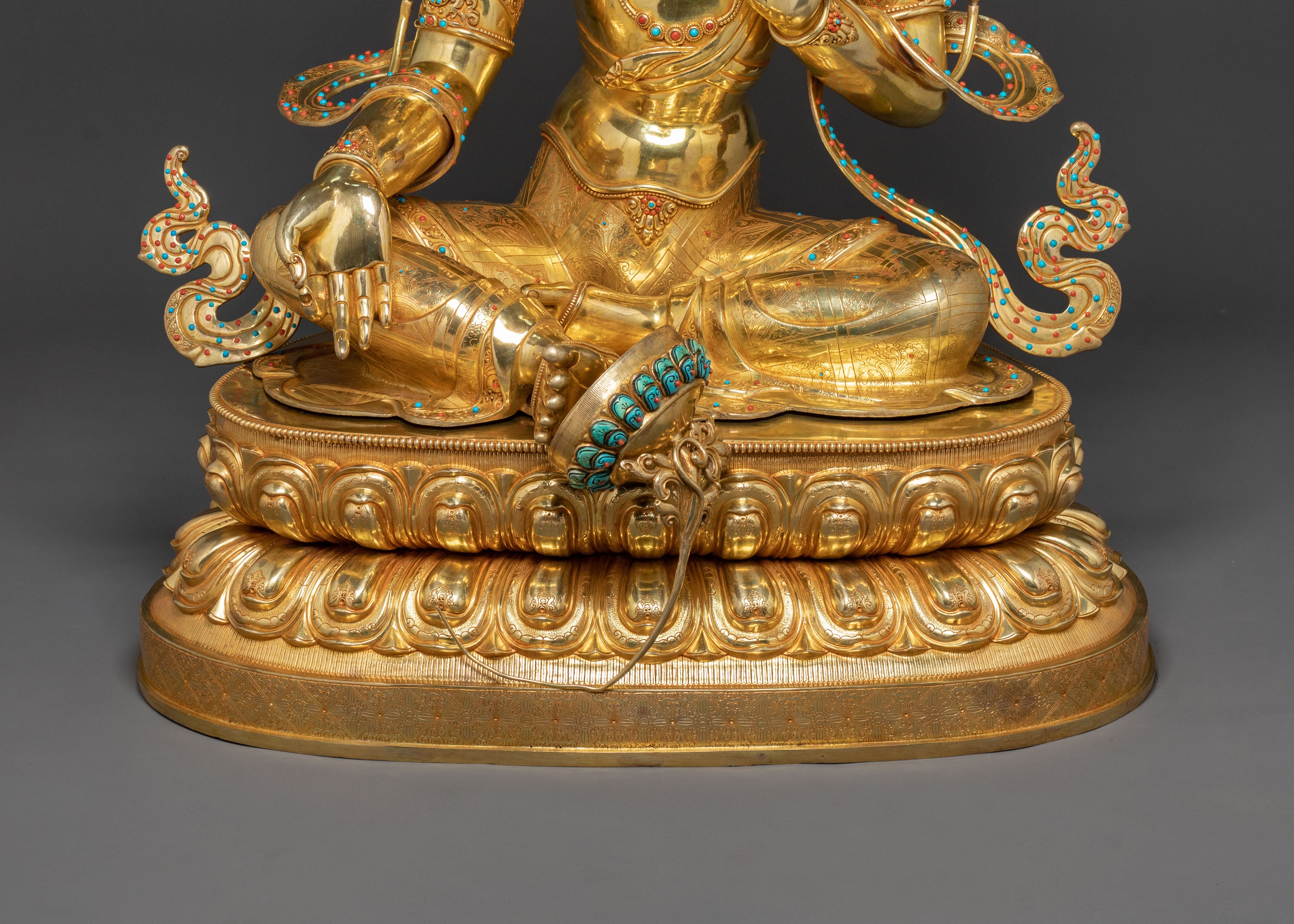 Life-Size Green Tara Statue | 24K Gold Glided Buddhist Sculpture