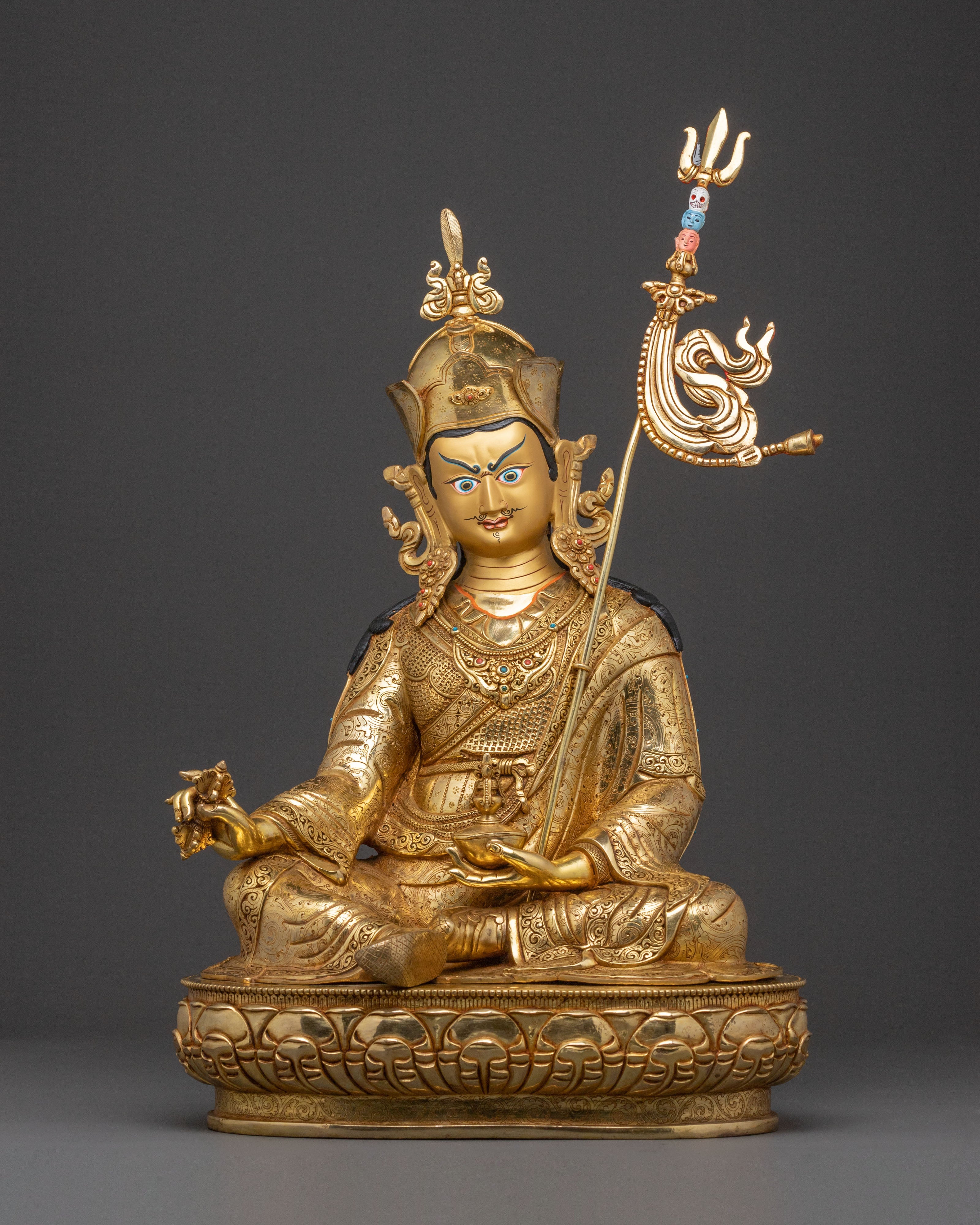 The Lotus Born Guru Rinpoche Spiritual Statue – 24K Gold Gilded Art