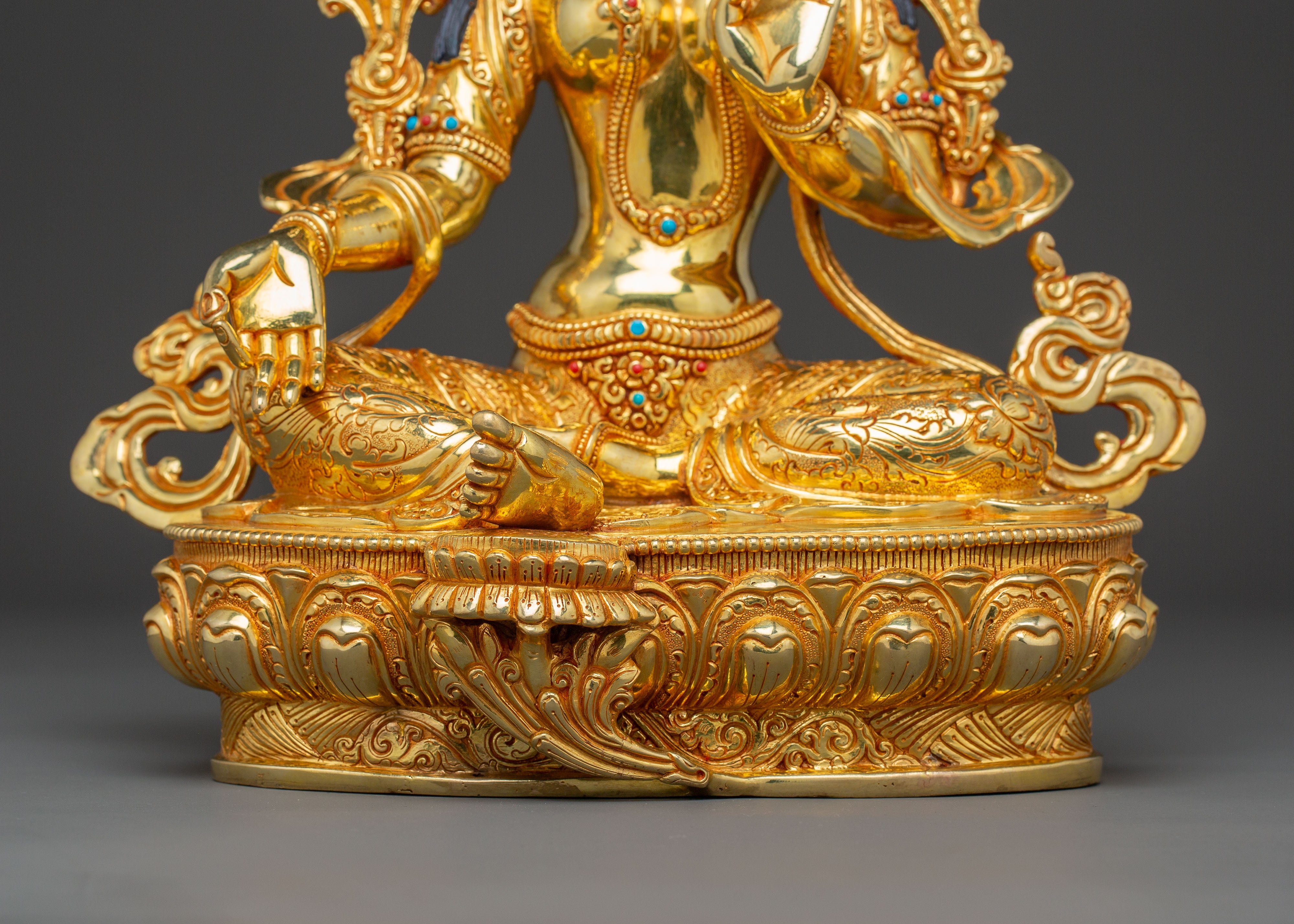 Green Tara 24K Gold Gilded Copper Statue