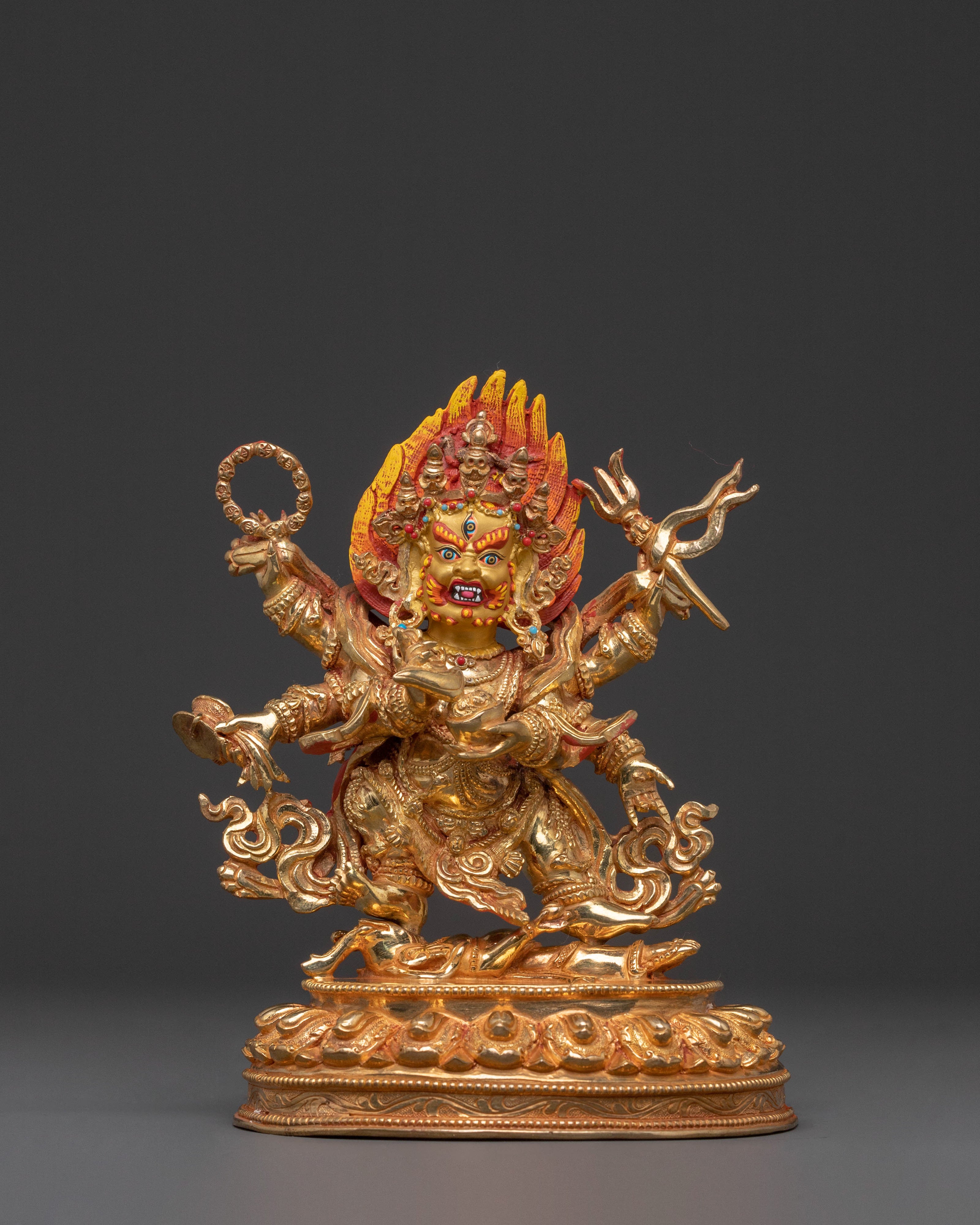 Divine Six-Armed Mahakala Statue – Fierce Protector Sculpture