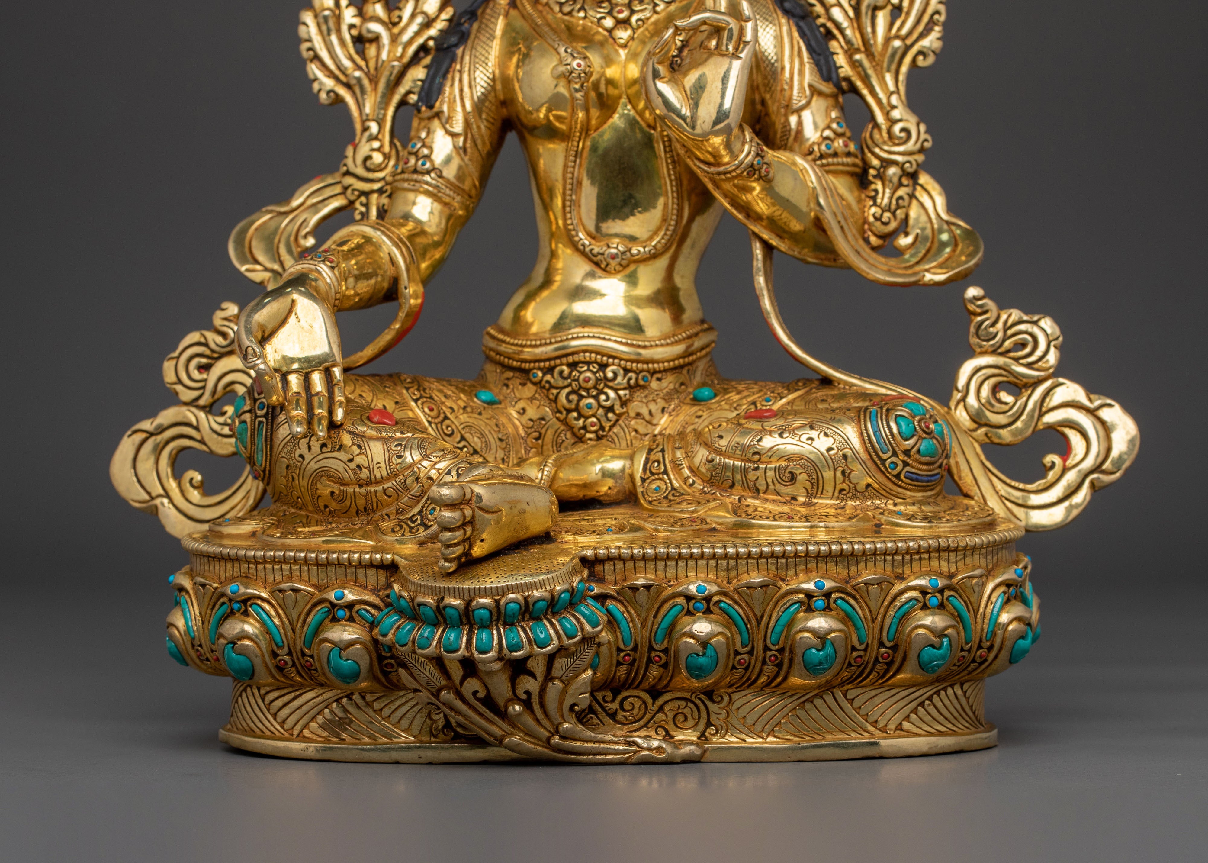 Green Tara Tibetan Buddhist Statue | 24k Gold Glided Buddhist Statue