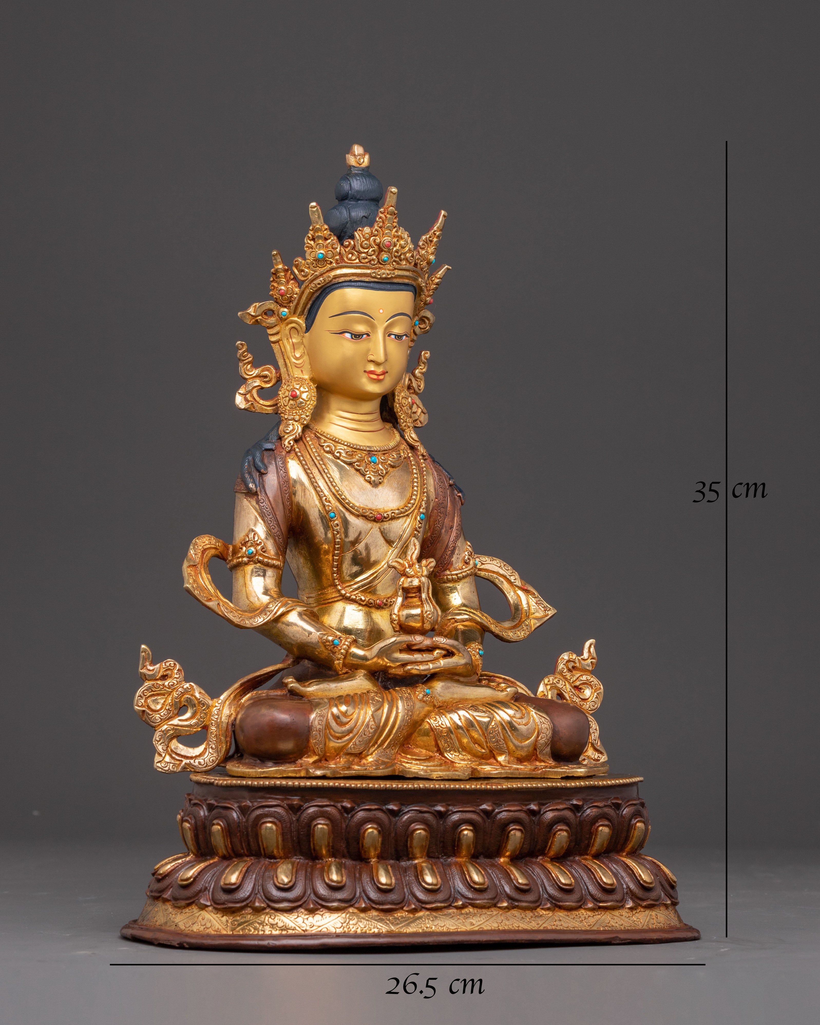 Handmade 24K Gold-Gilded Amitayus Statue | Traditional Himalayan Art