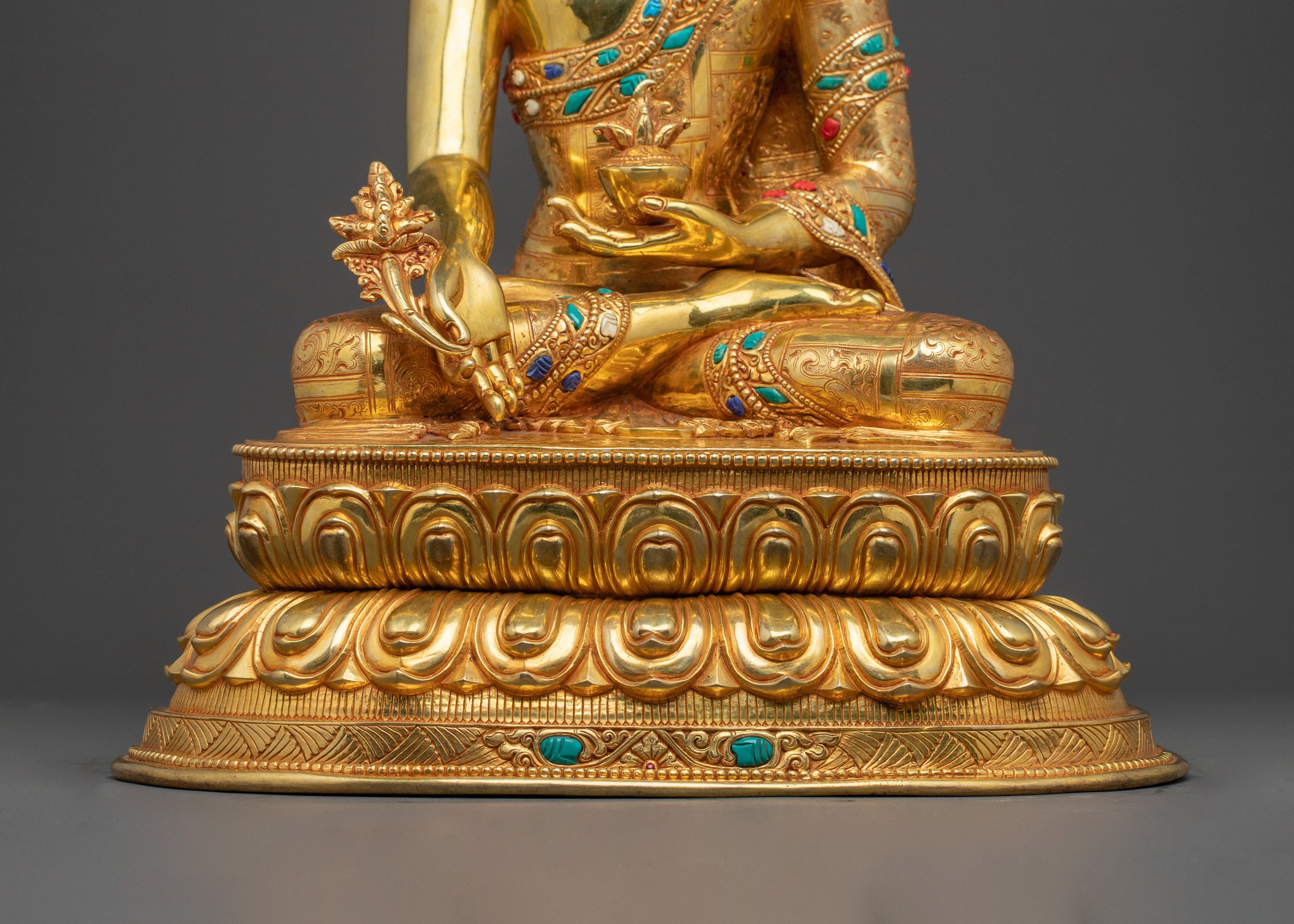 Medicine Buddha Sacred Altar Statue: 24K Gold Gilded