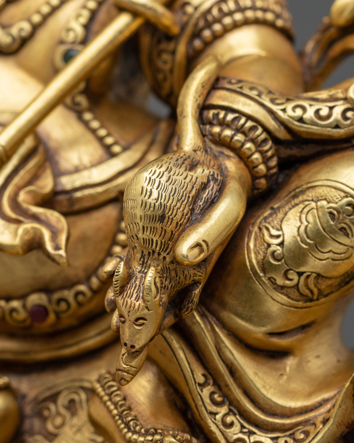24K Gold Gilded Copper White Dzambhala Statue | Wealth Guardian