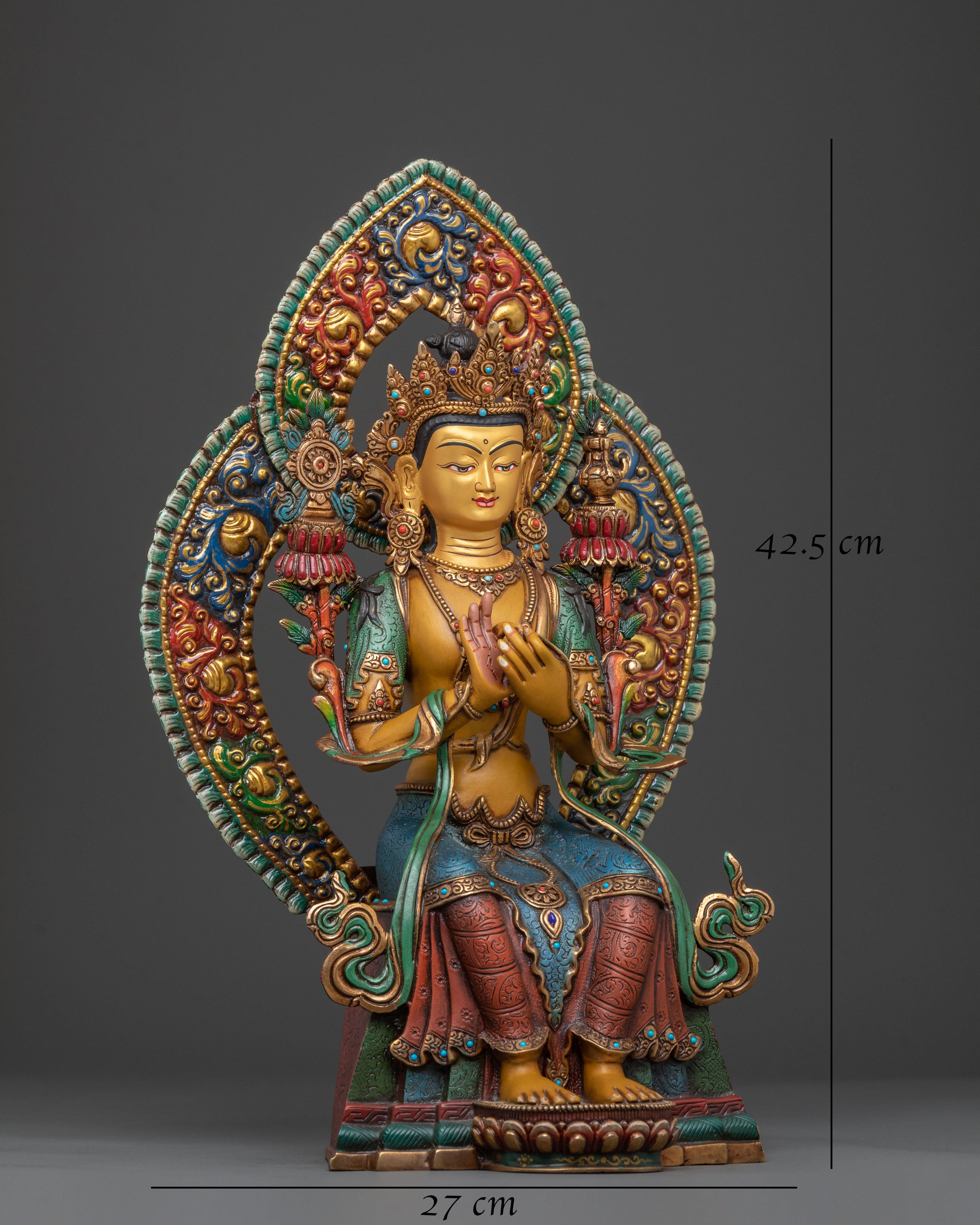 Maitreya Buddha Statue: 24K Gold Gilded Figurine