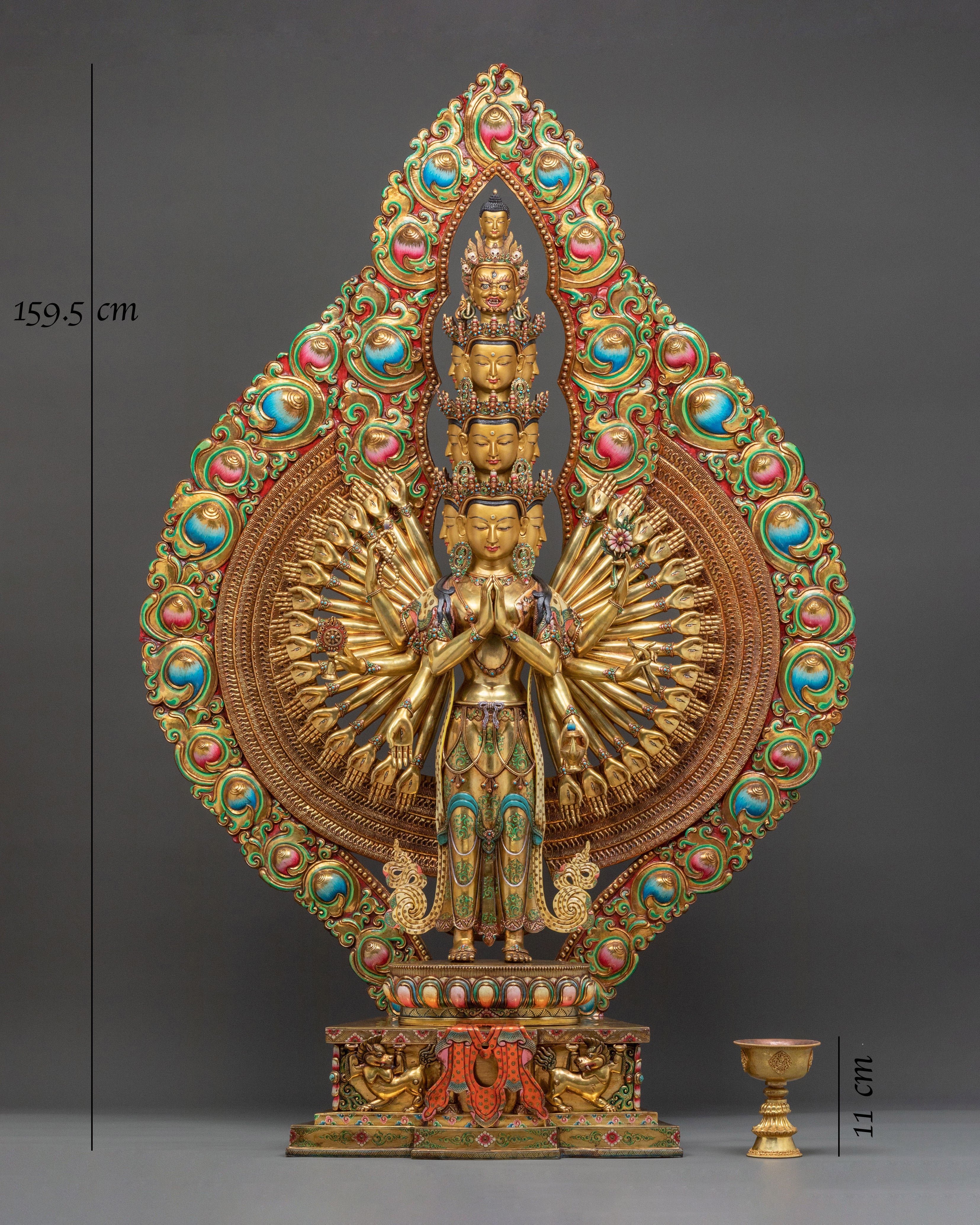 1000 Armed Chenrezig Statue: Radiant 24K Gold Gilded