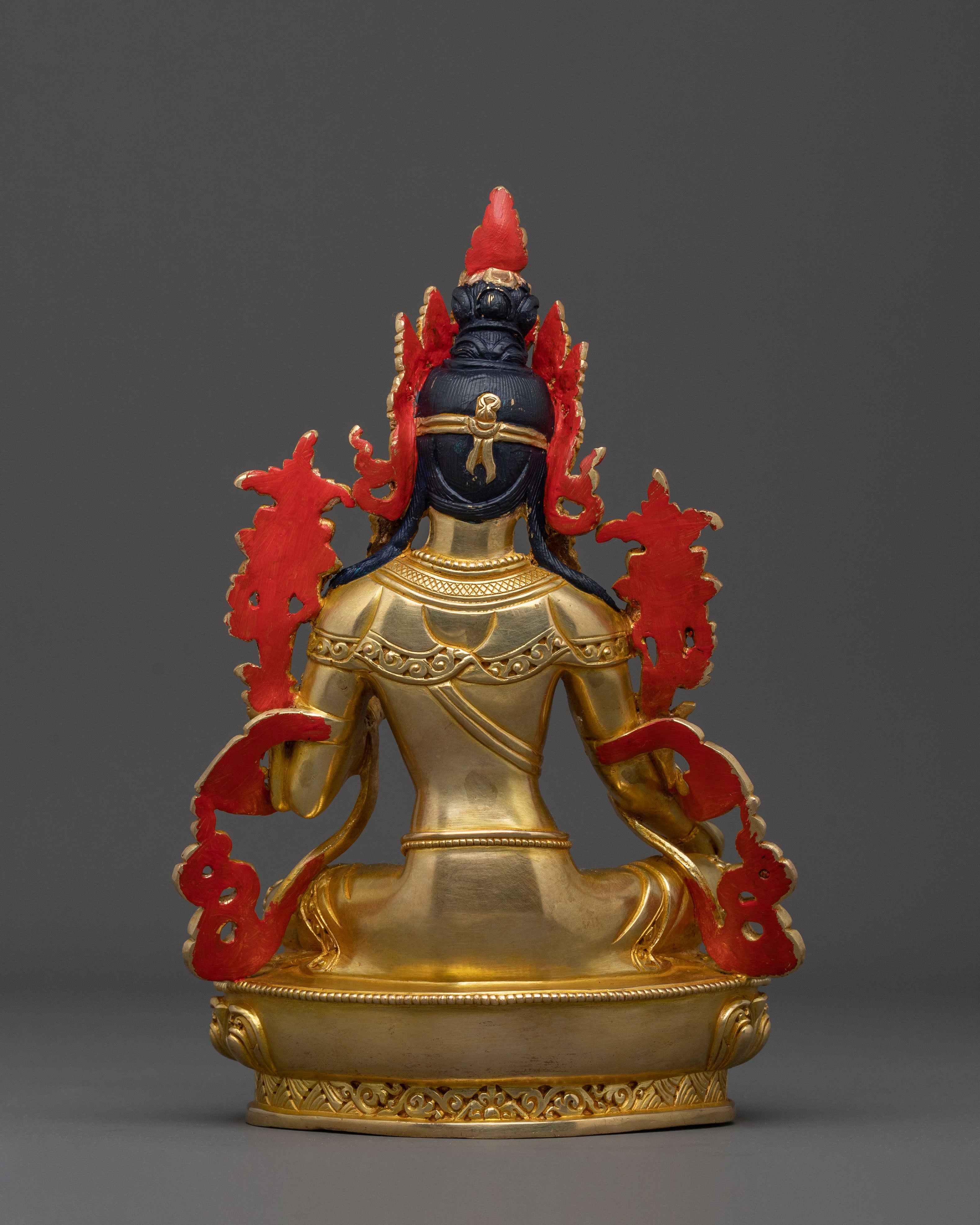 Handcrafted Green Tara Figure with 24K Gold Gilding