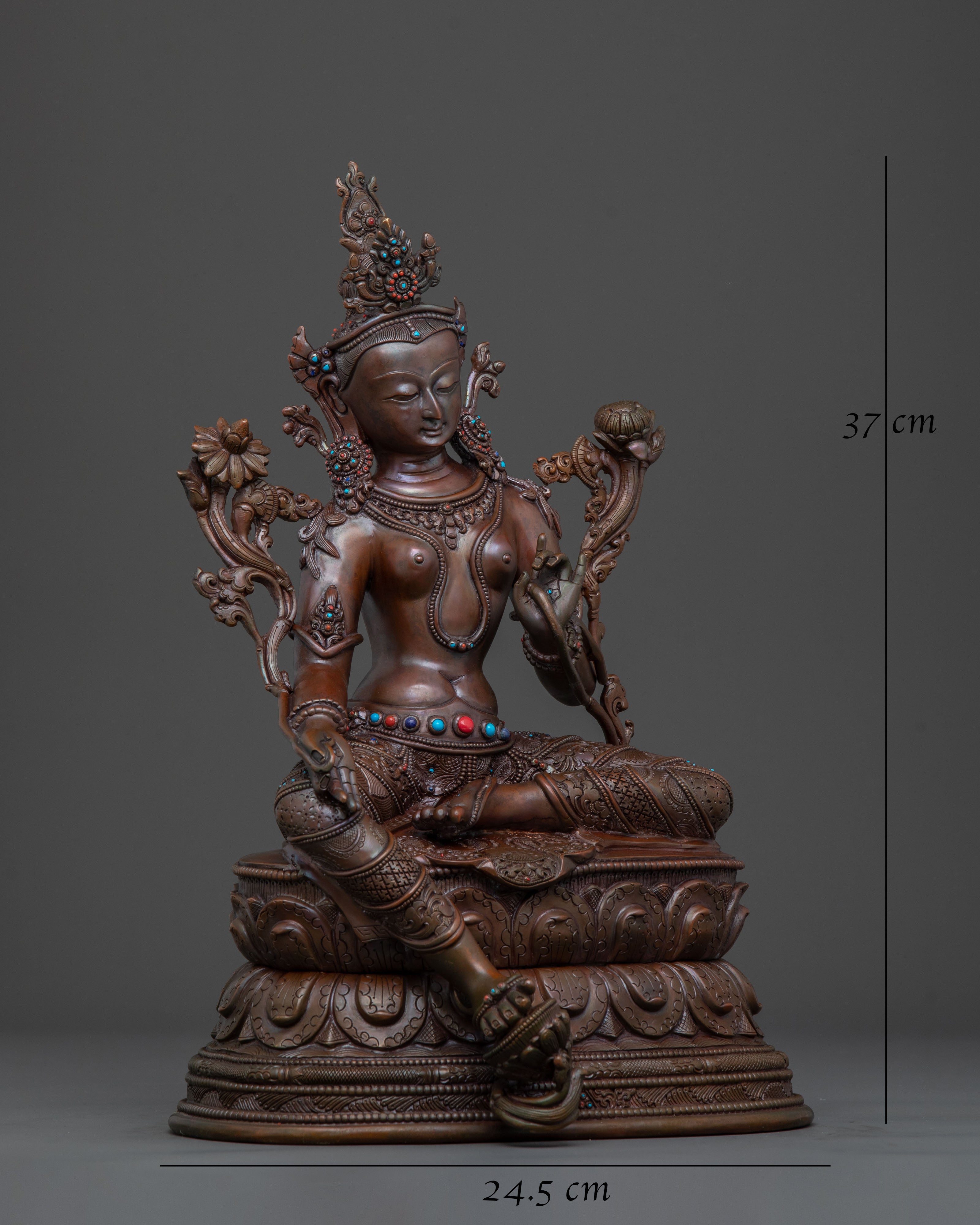 Mother Green Tara Oxidized Copper Statue