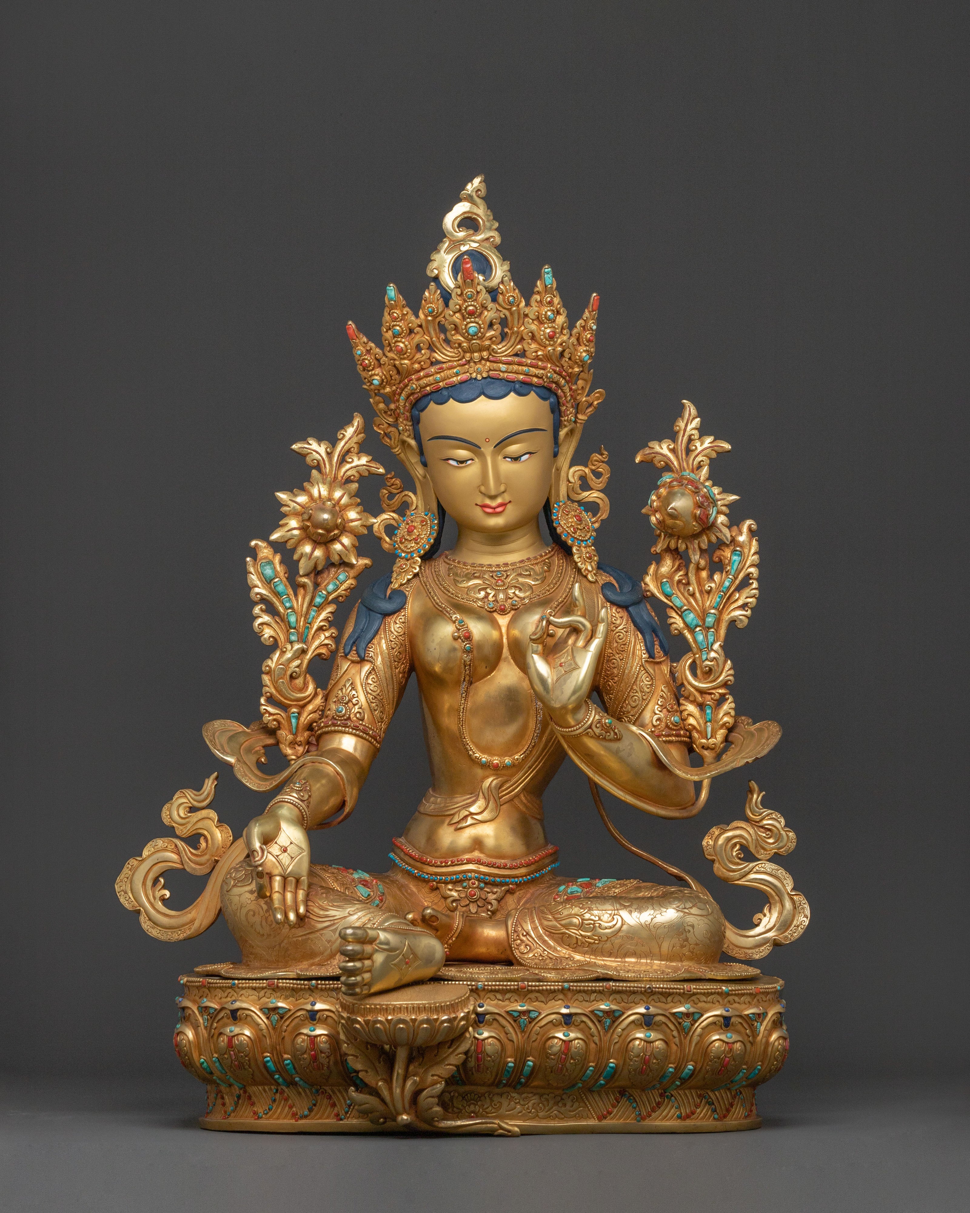 Handcrafted Green Tara Sacred Sculpture | Goddess of Compassion