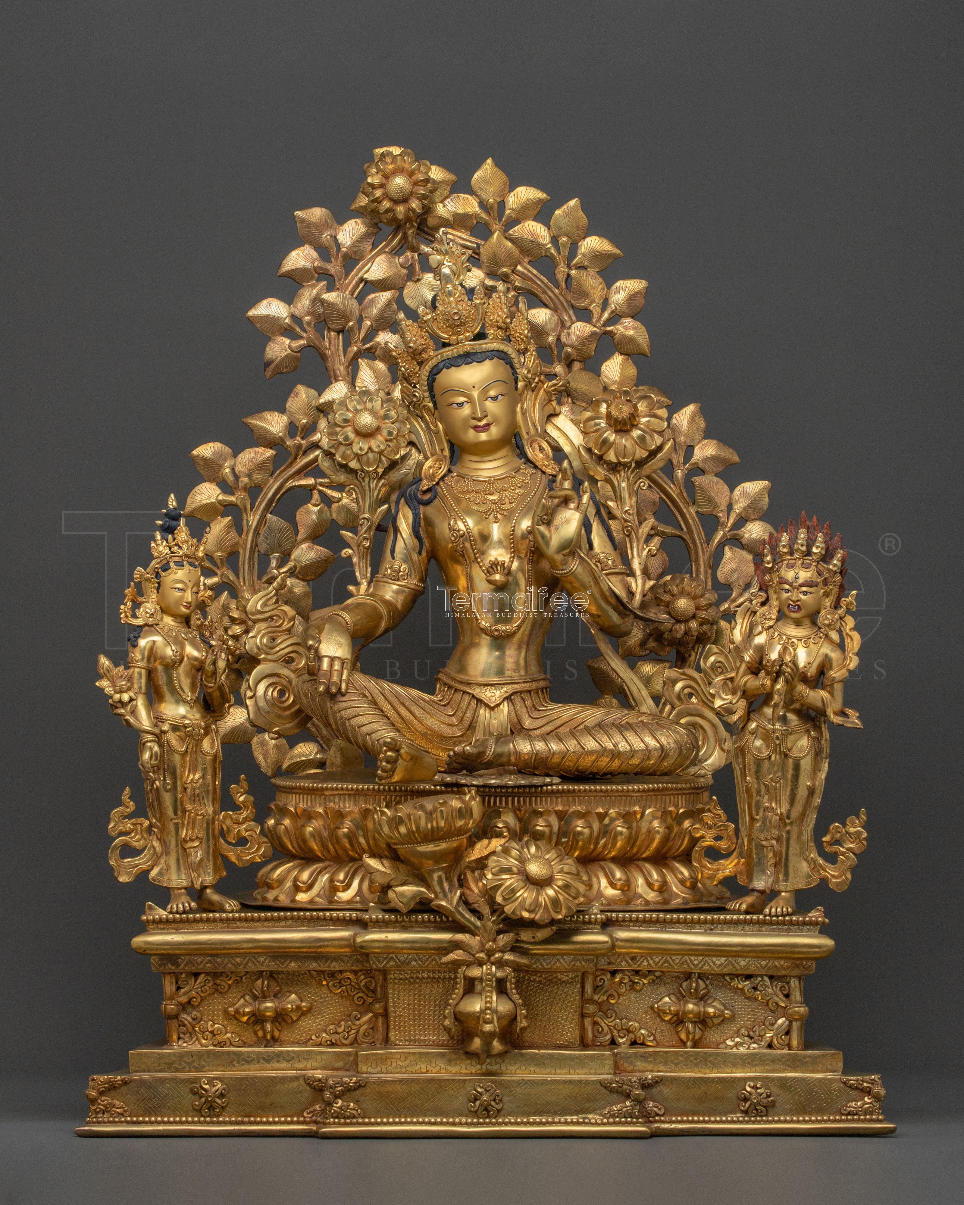 Green Tara On Throne: Goddess of Compassion, Healing & Protection