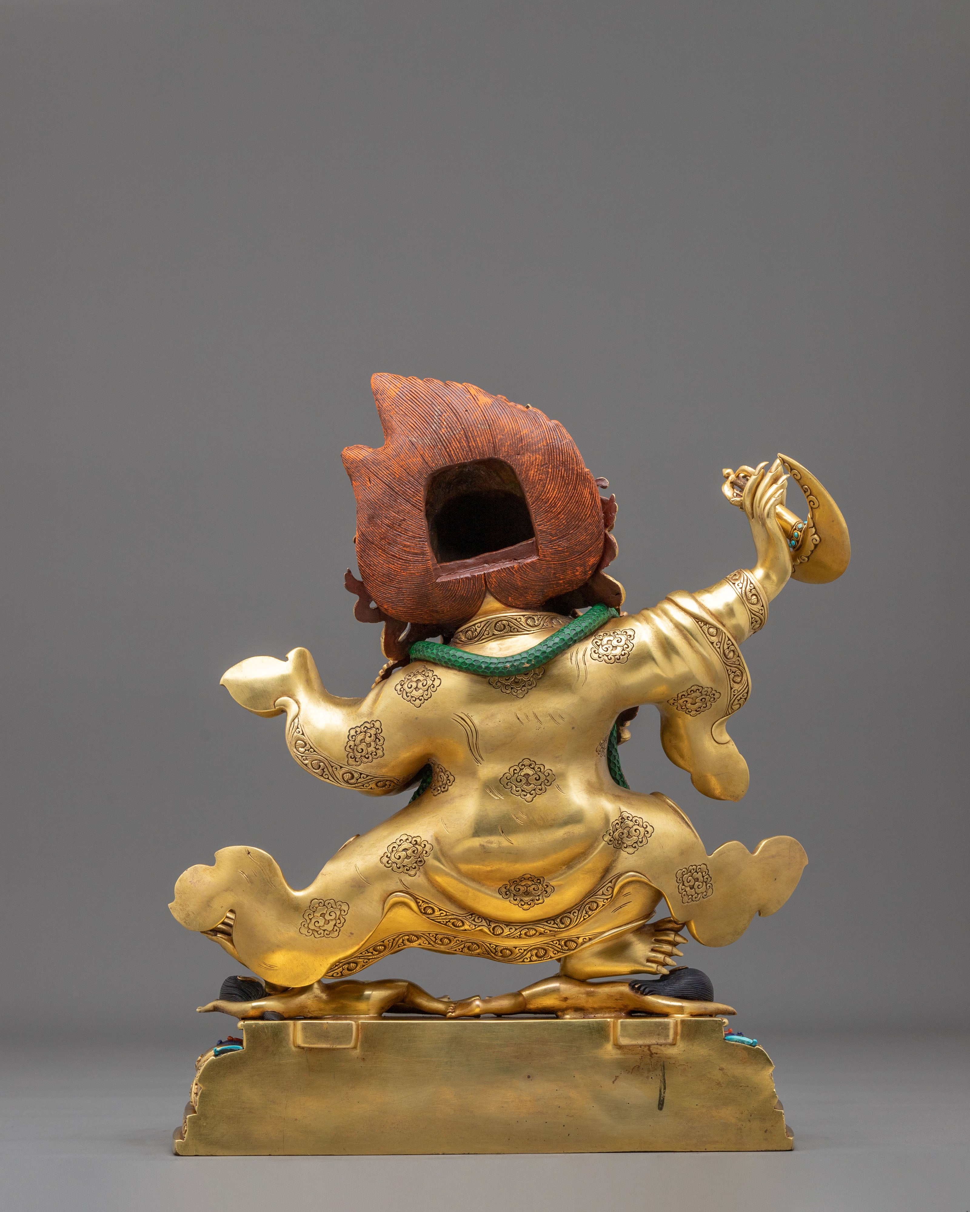 24K Gold Gilded Copper Mahakala Bernakchen Statue | Vajrayana Protector
