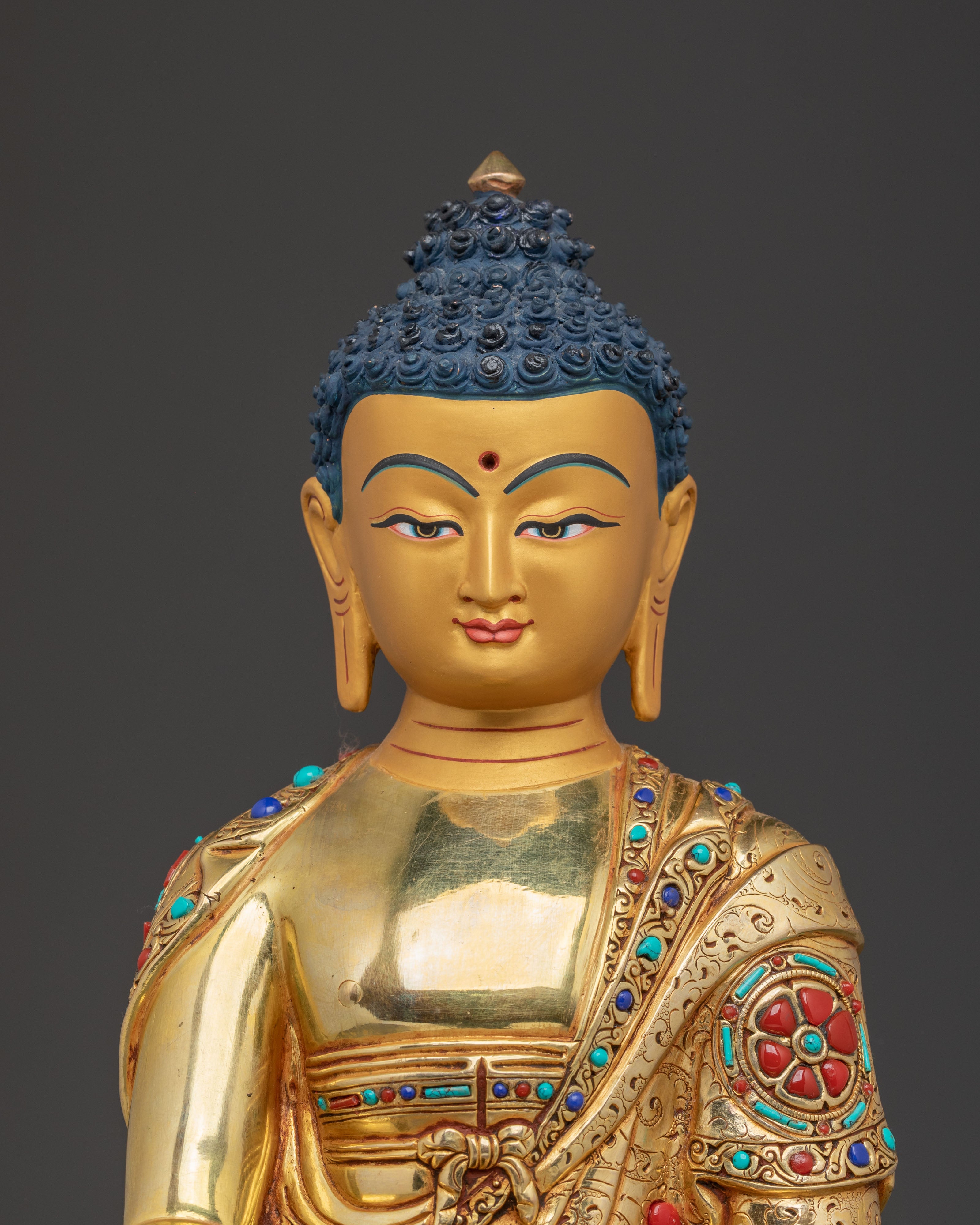 Shakyamuni BuddhaStatue with Handcarved Gemstones