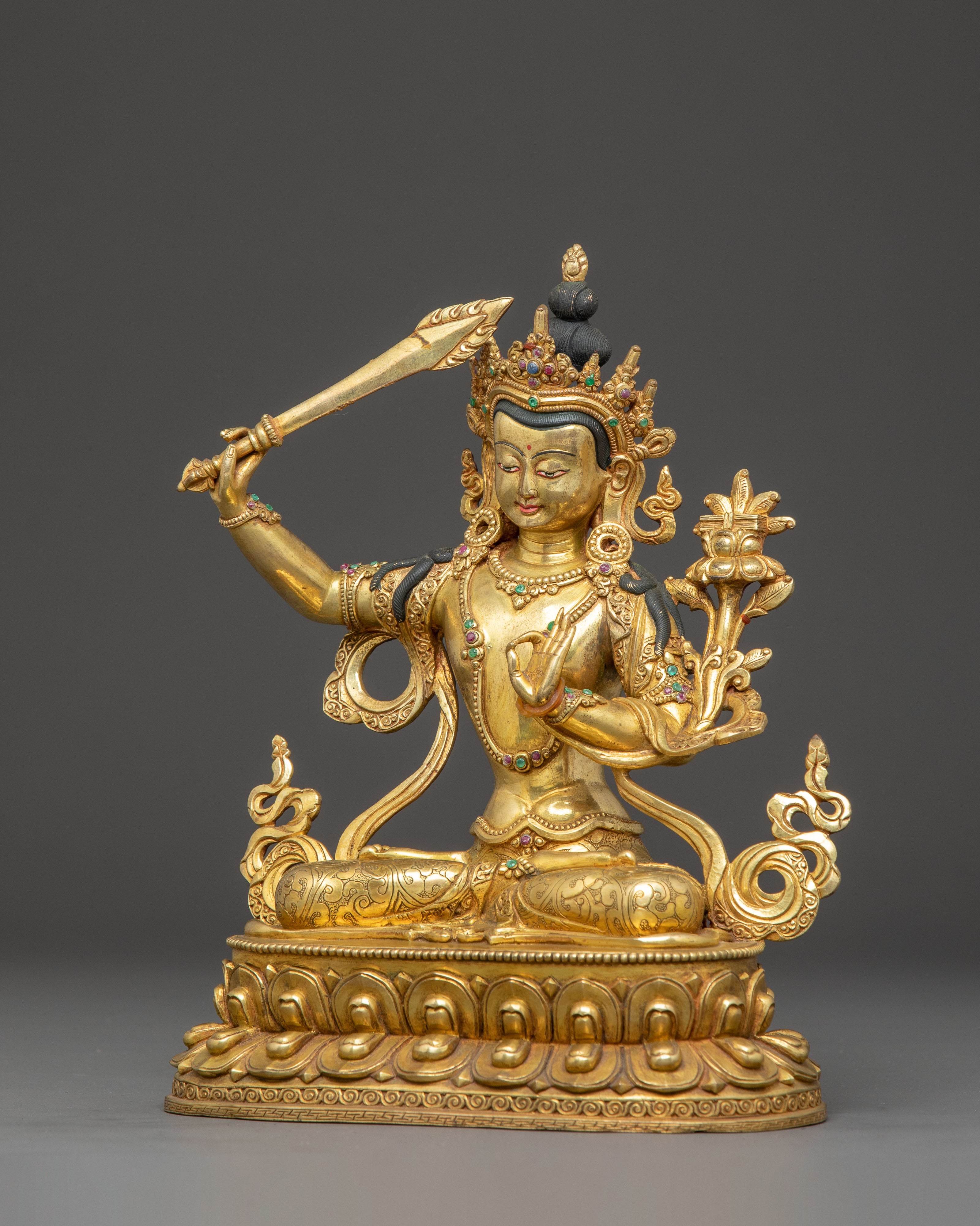 Handmade Manjushri Copper Body Statue | Himalayan Buddhist Decor
