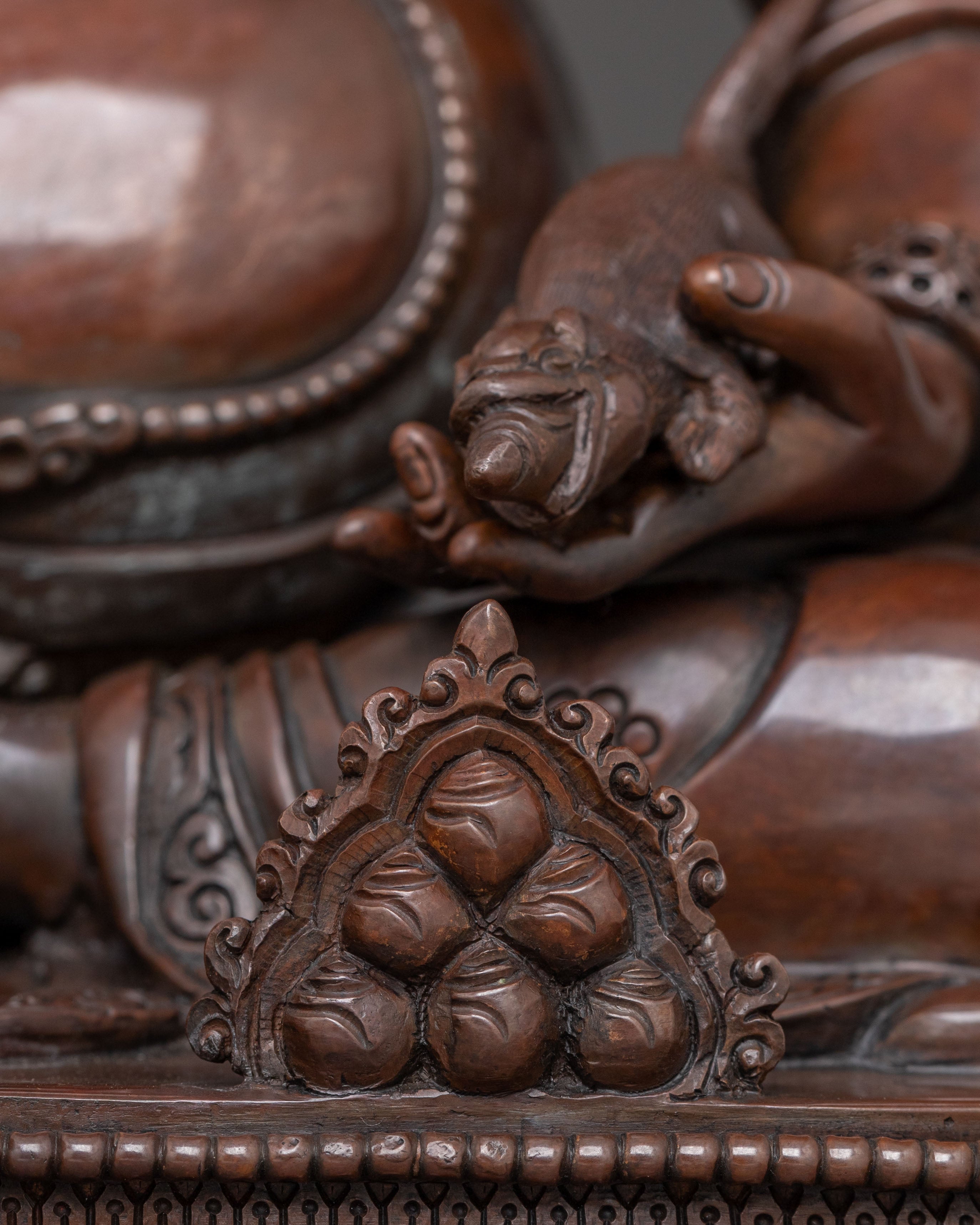 Dzambhala Sacred Tibetan Statue in Oxidized Copper