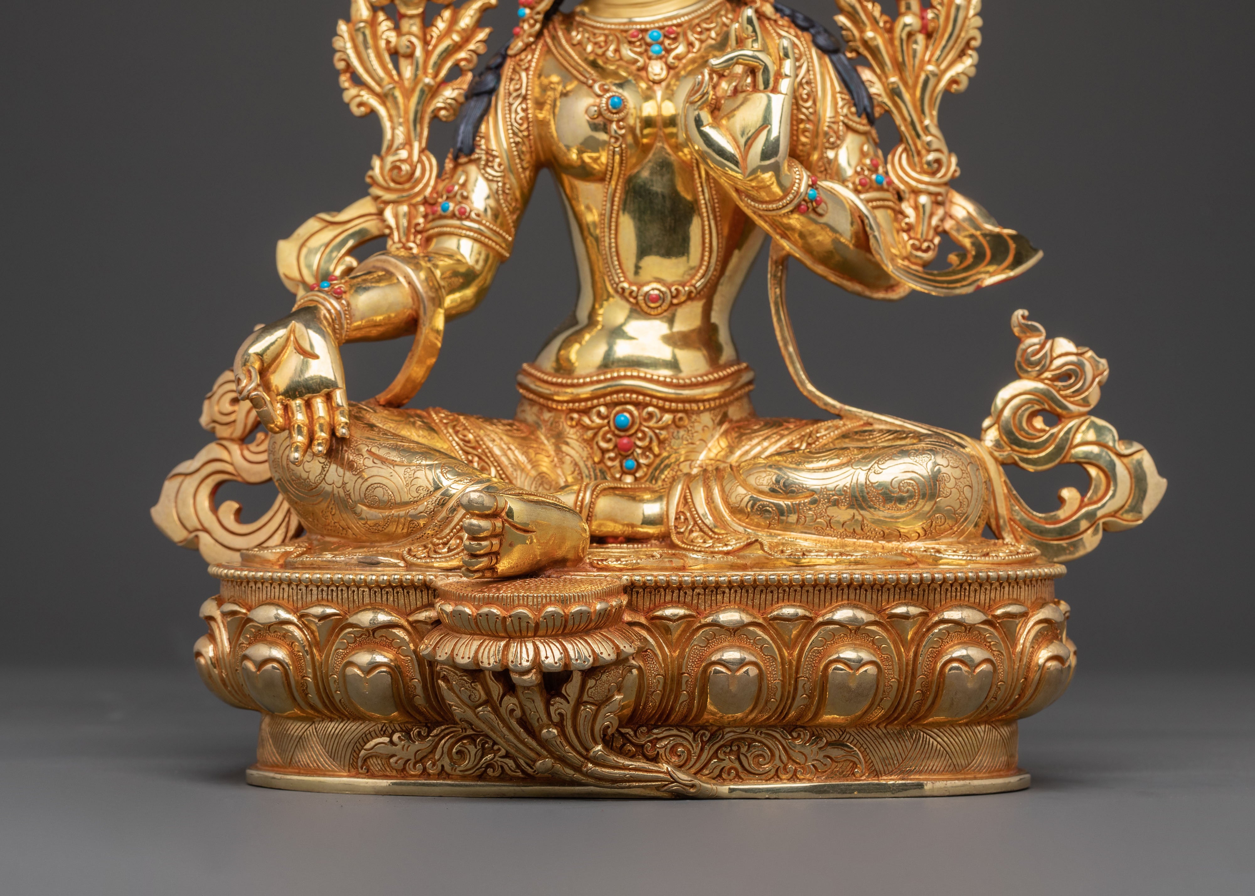 Green Tara Mercy Statue: Hand-Gilded Copper