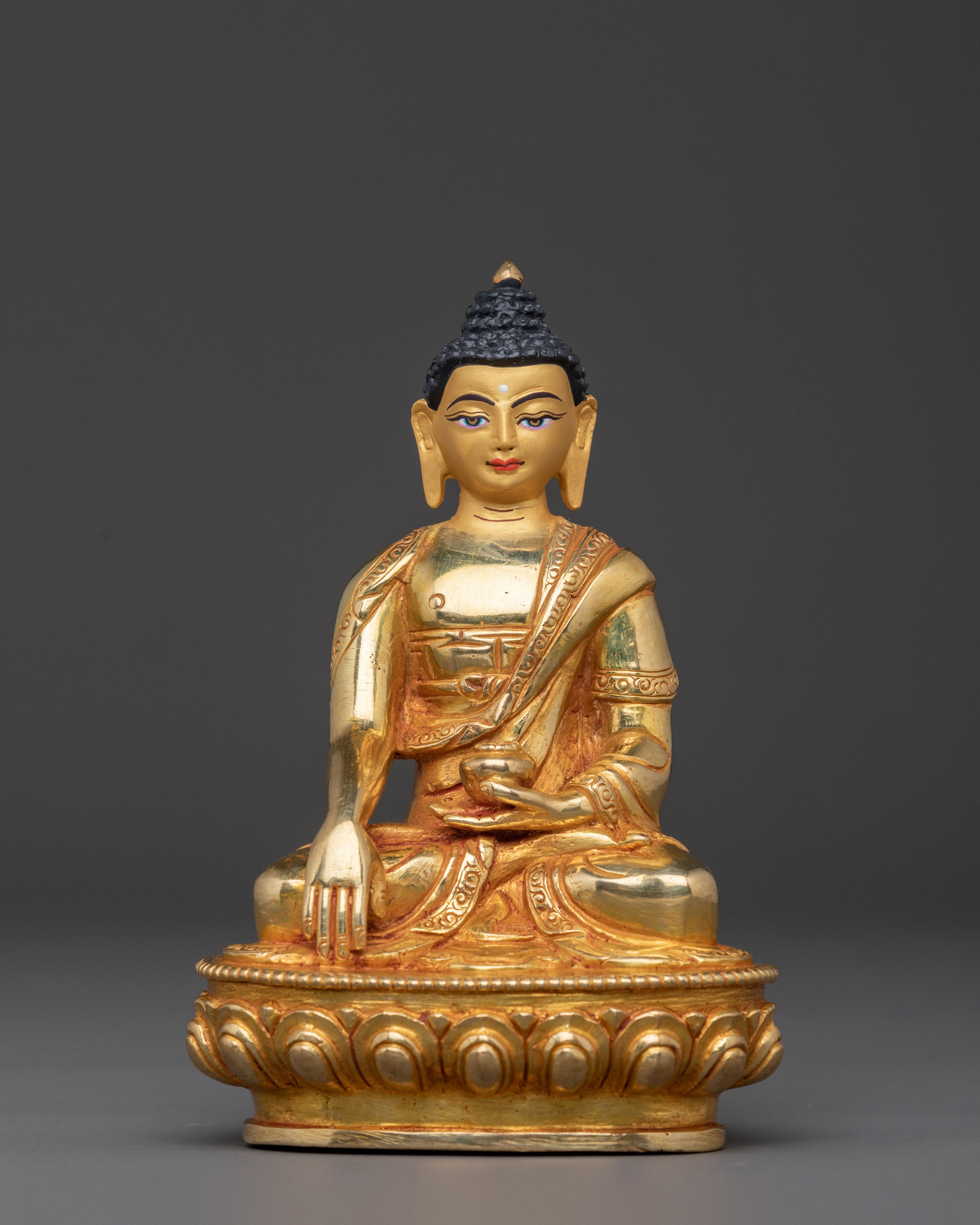 Sacred Shakyamuni Buddha Handcrafted Statue – 24K Gilded Copper