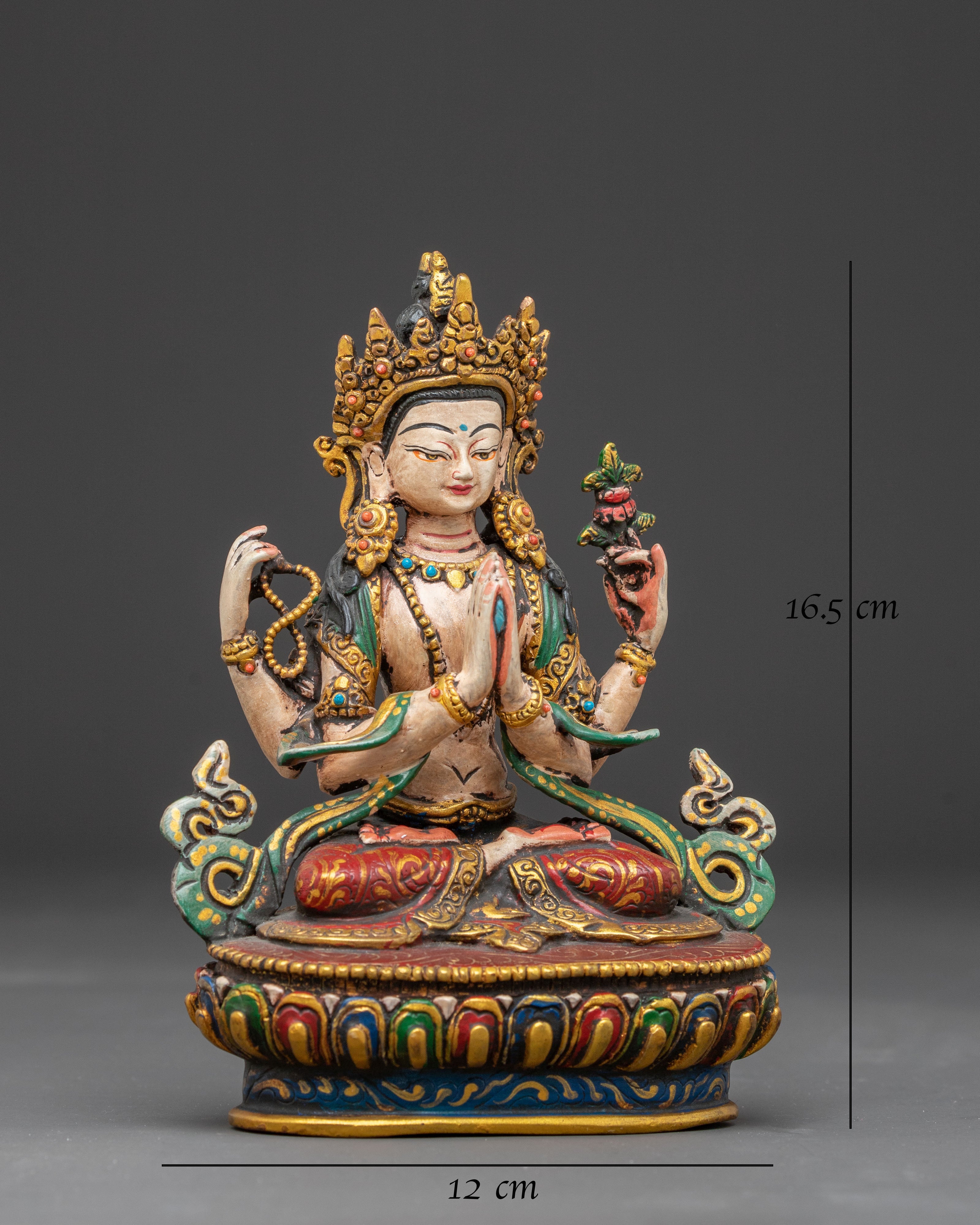 Handcrafted Copper Art of Four-Armed Chenrezig | Avalokiteshvara Statue
