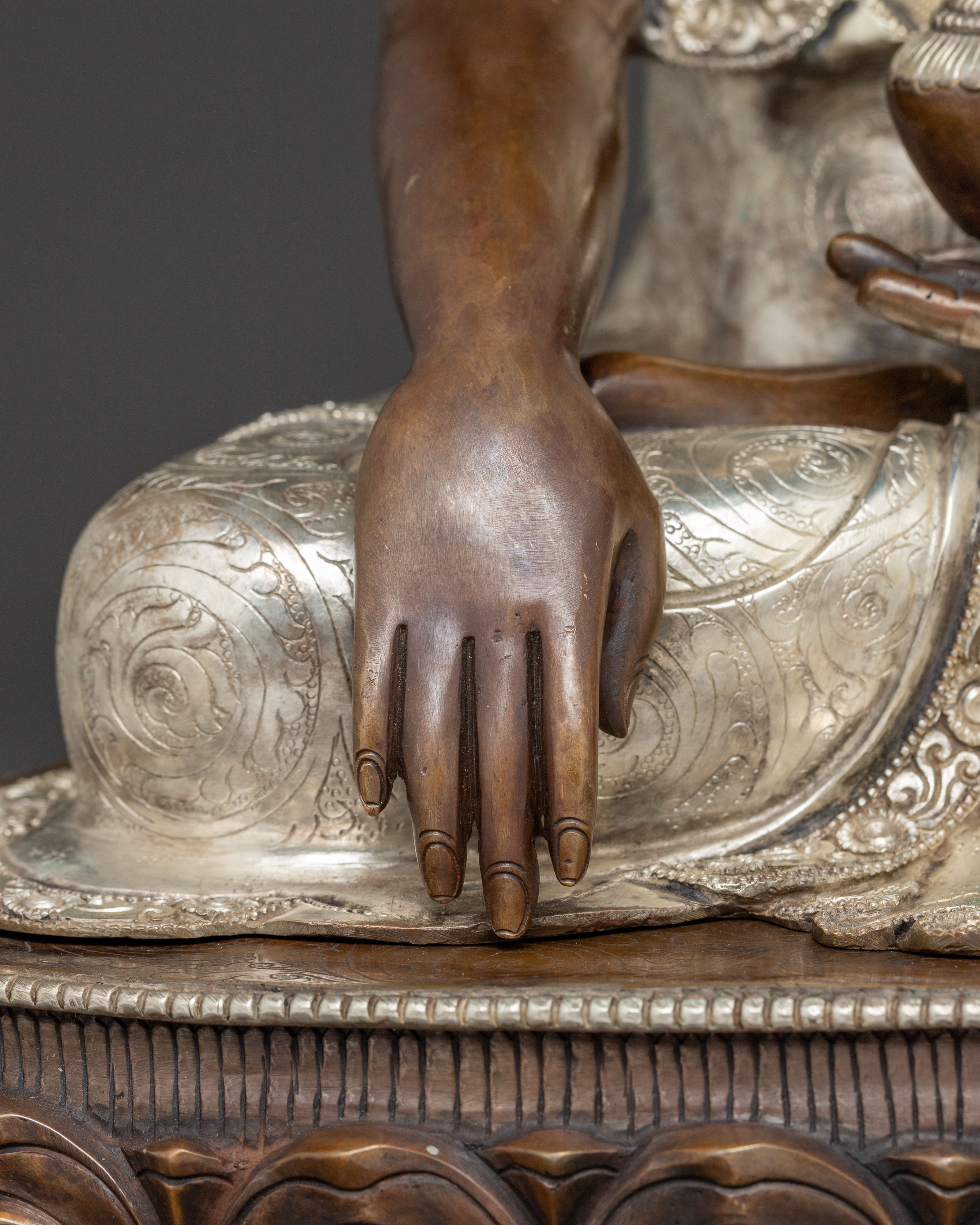 Silver-Plated Shakyamuni Buddha Copper Statue | A Sacred Vision of Enlightenment