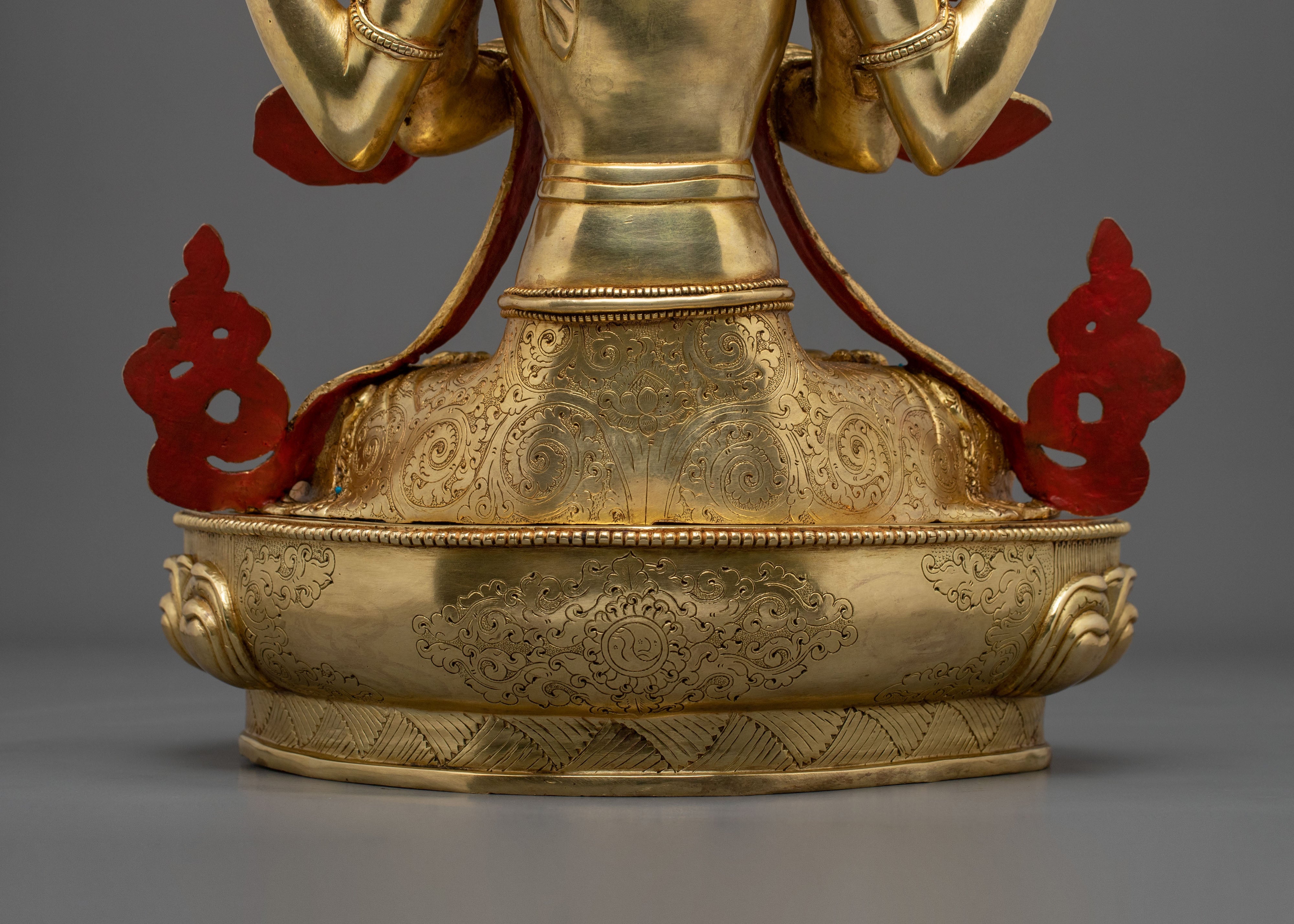 Four-Armed Chenrezig Sculpture | 31.5cm Golden Figurine
